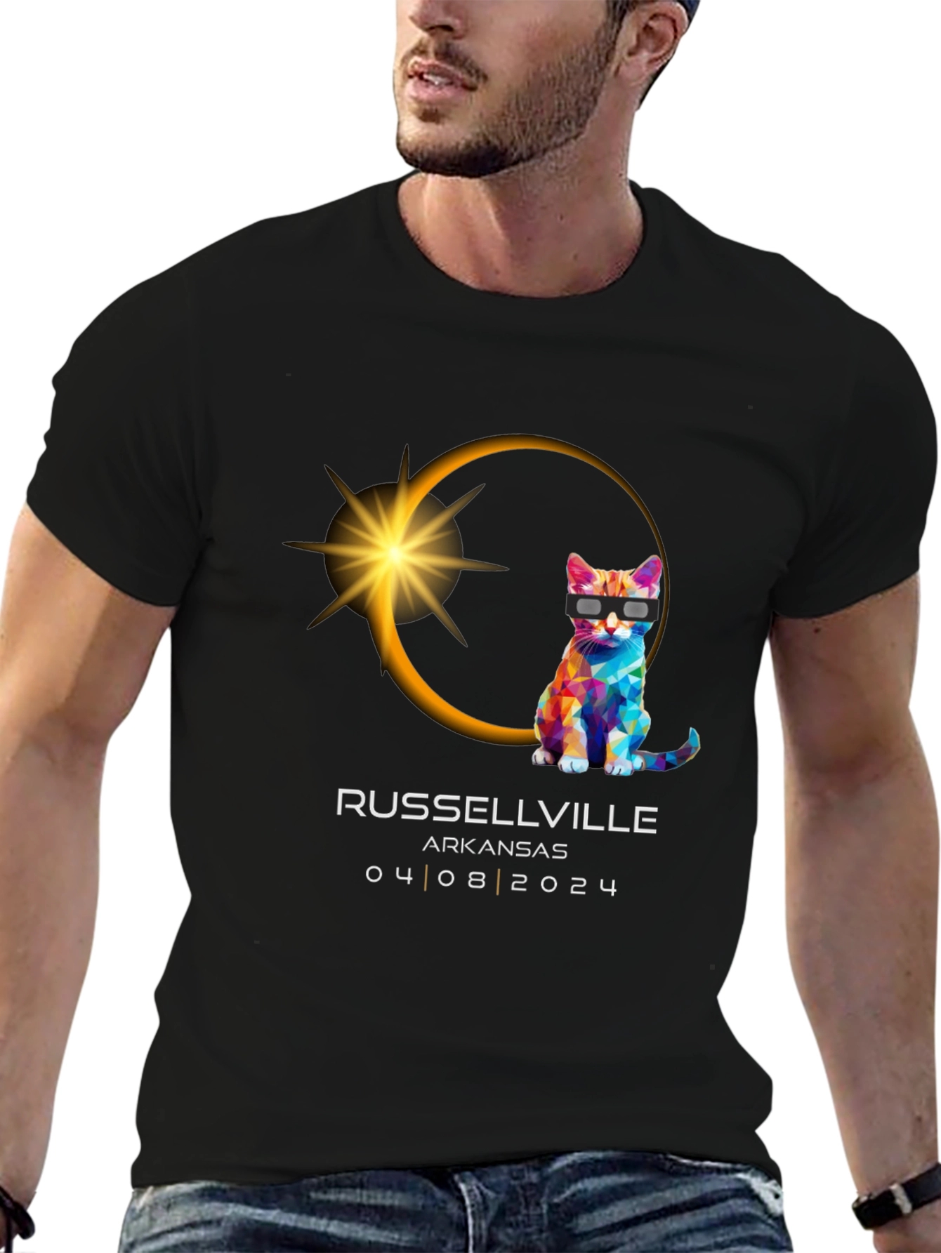 Russellville Arkansas Eclipse 2024 Cat T-Shirt
