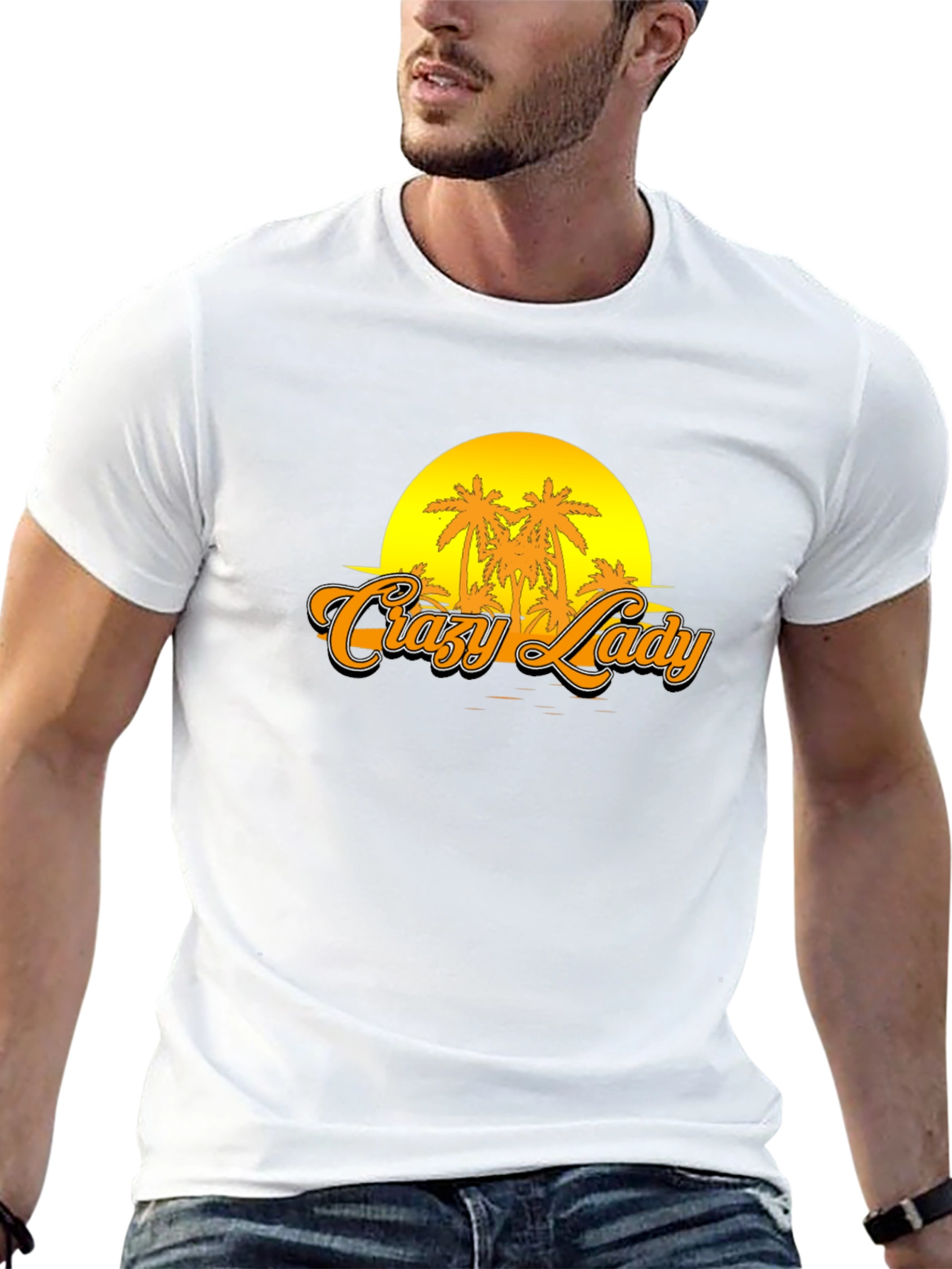 Crazy Lady Sunset Graphic T-Shirt - Black