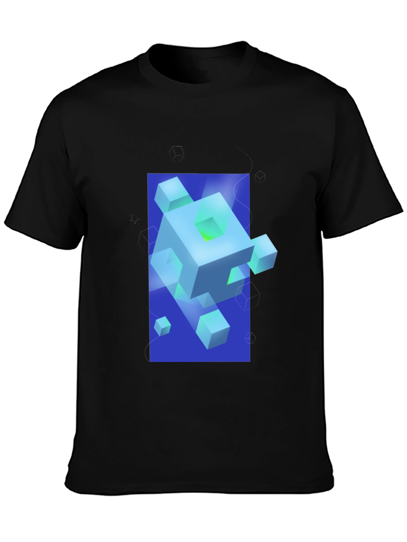Geometric Cube Graphic Print Black T-Shirt