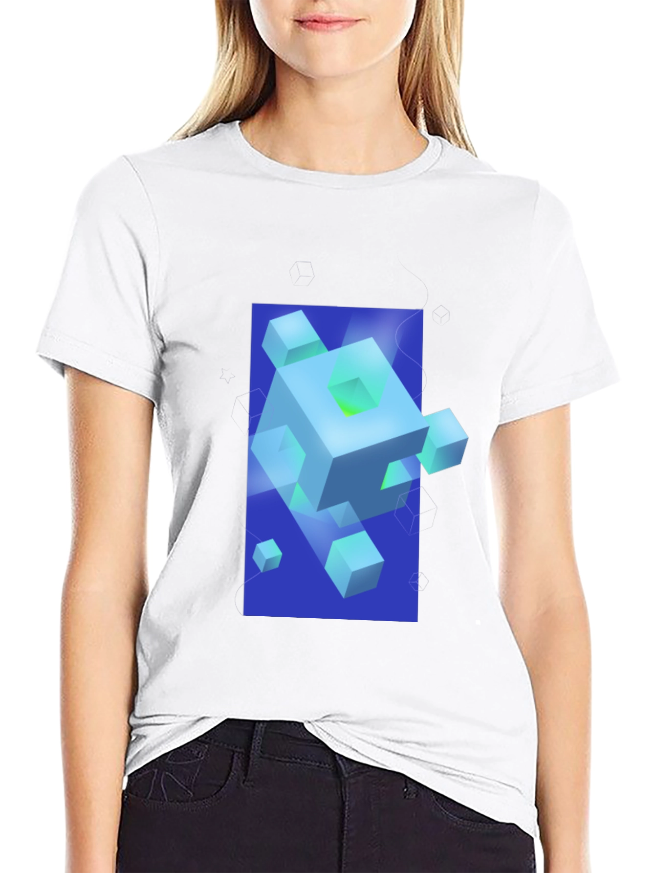 Geometric Cube Graphic Print Black T-Shirt