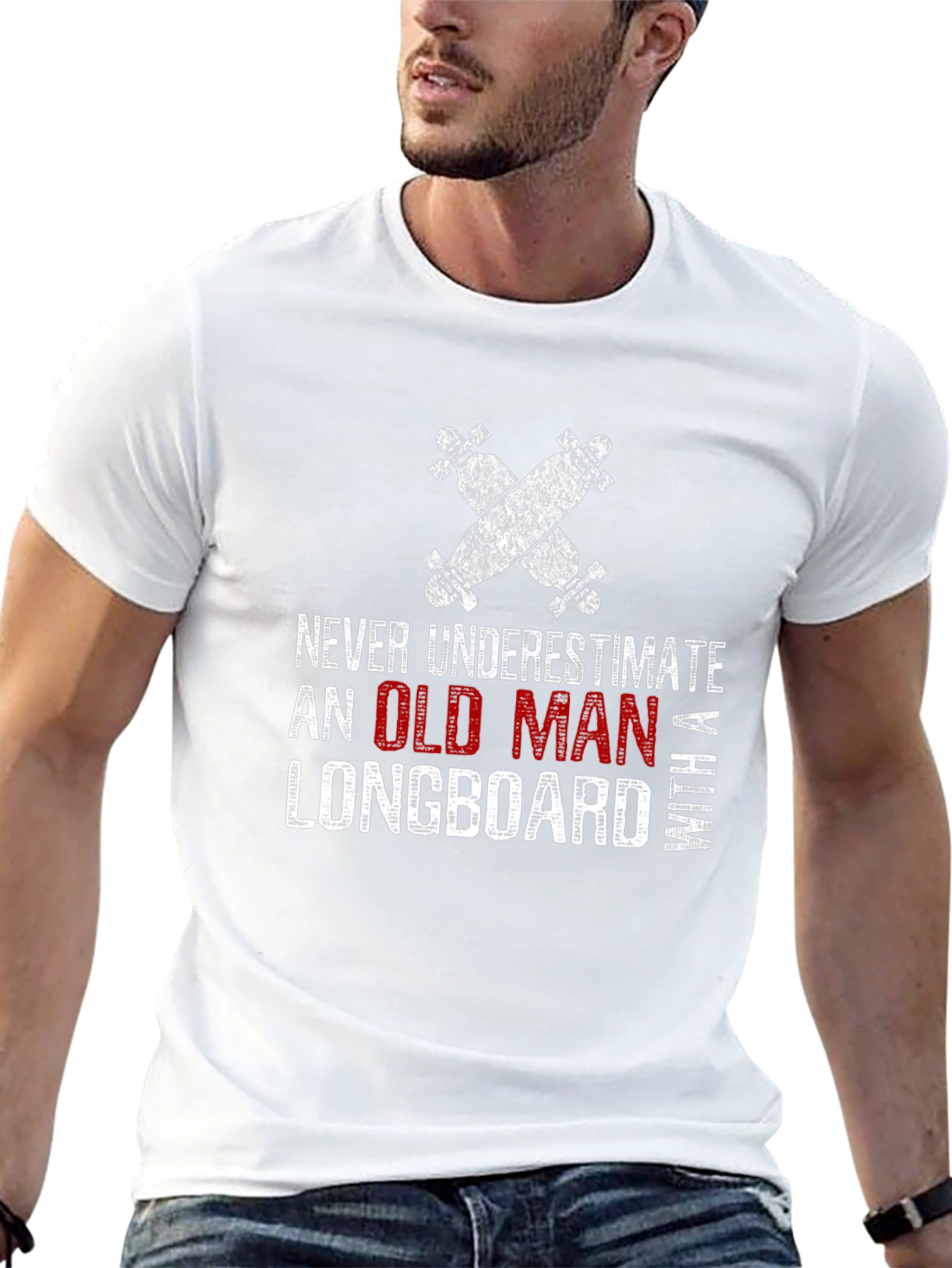 Old Man Longboard T-Shirt - Funny Skateboarder Tee