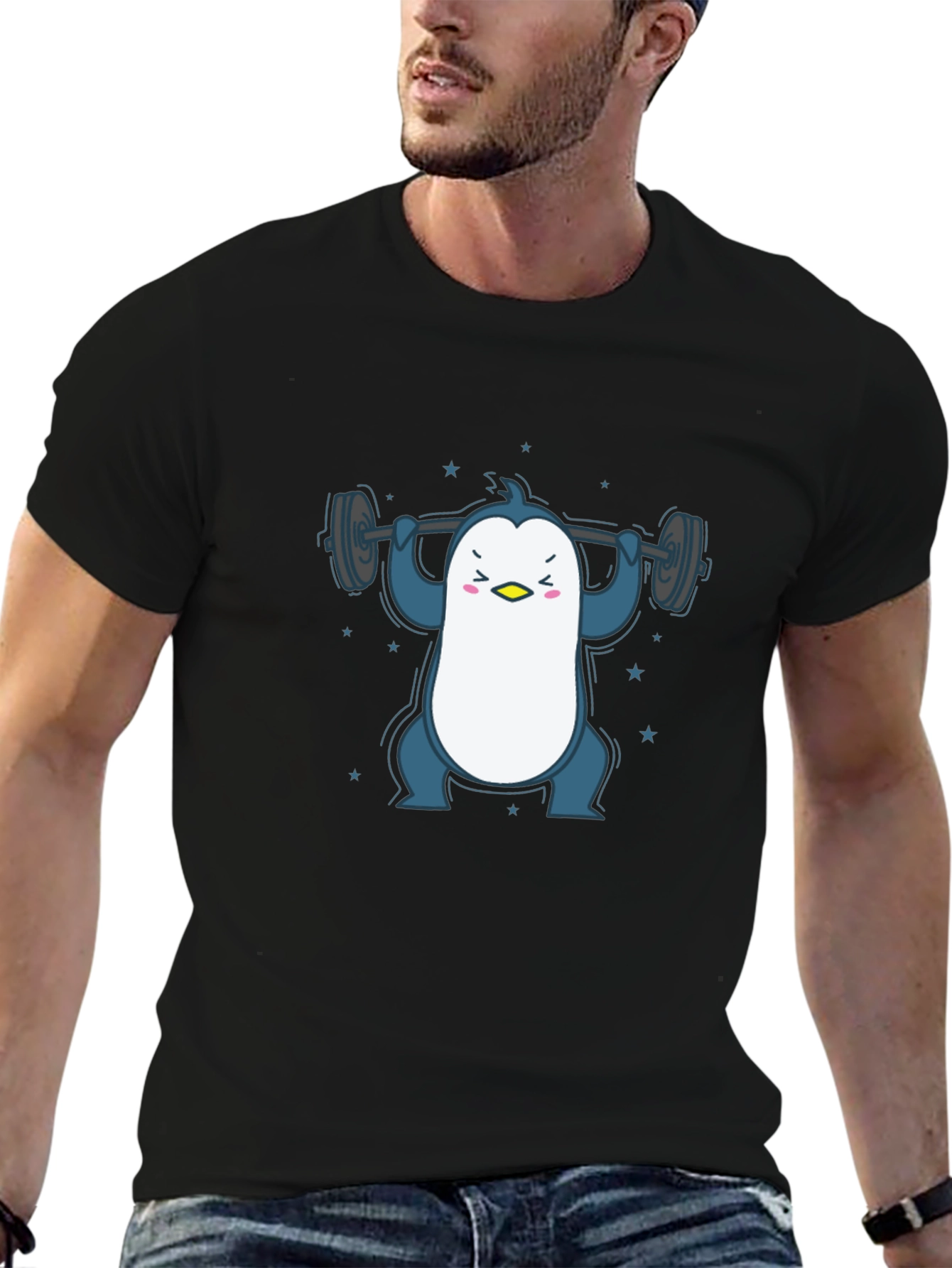 Penguin Lifting Weights Graphic Tee - Black