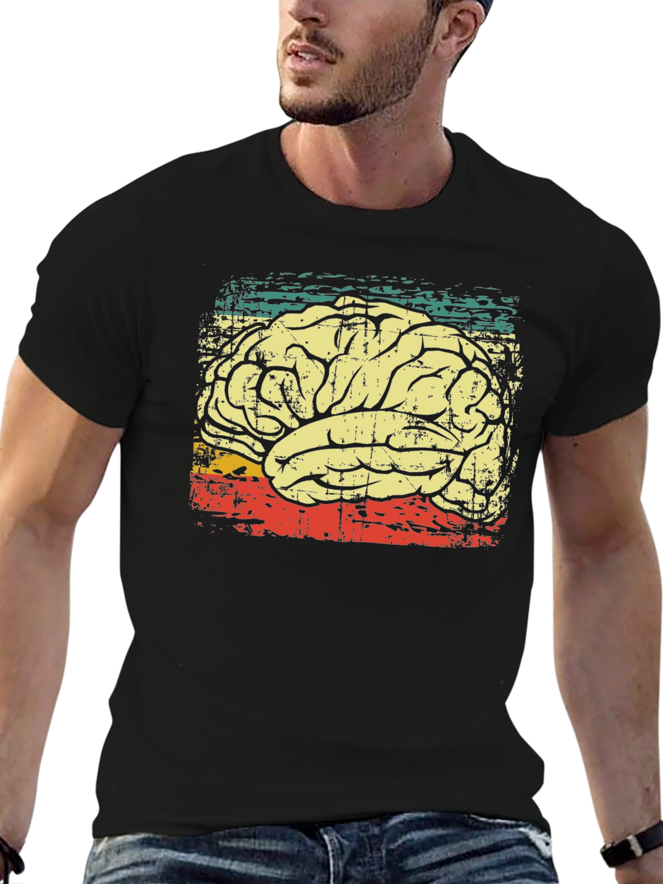 Retro Brain Graphic T-Shirt - Black