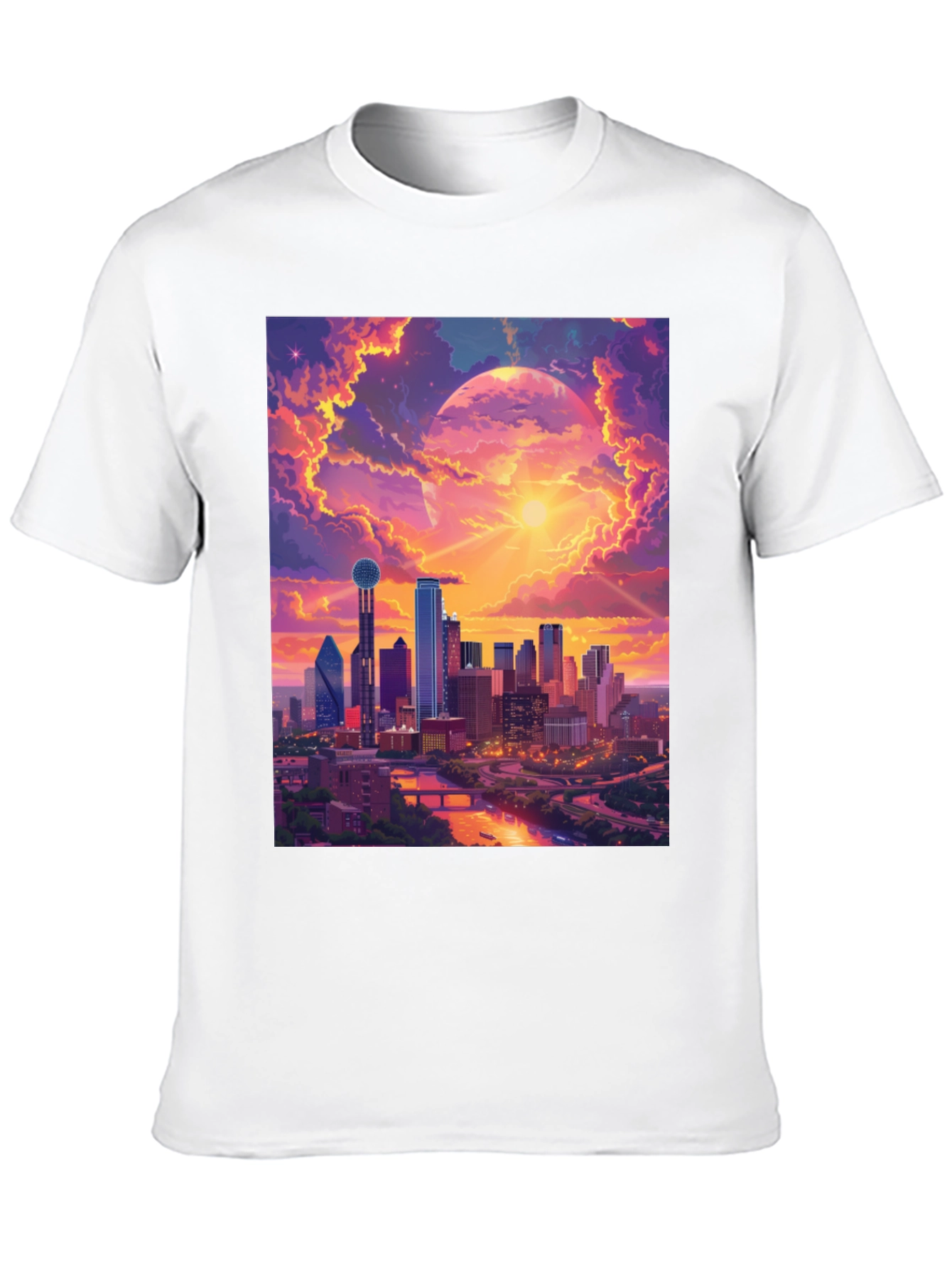 Sunset Cityscape Graphic T-Shirt - Modern Art Tee