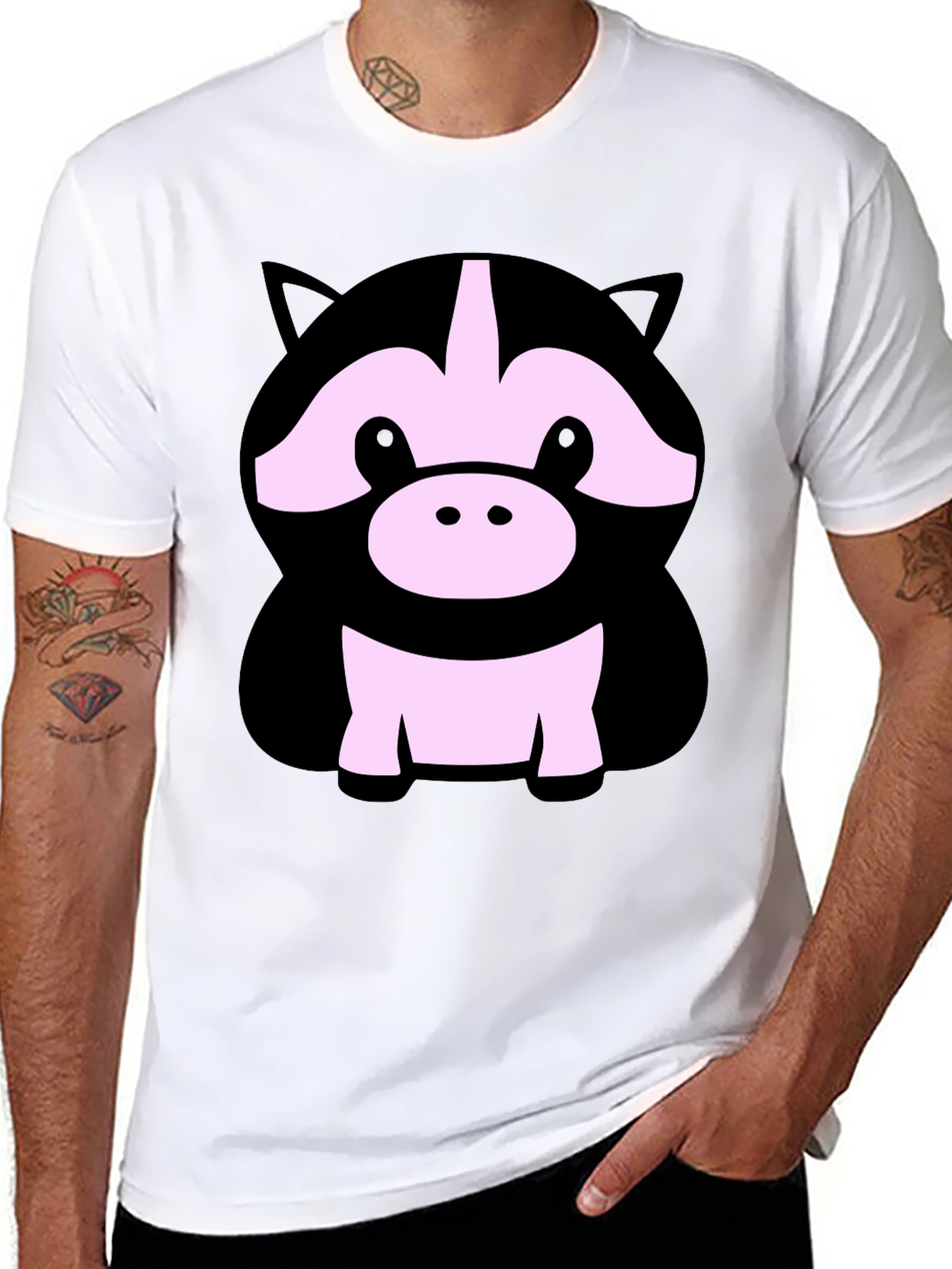 Cute Cartoon Animal Graphic Black T-Shirt