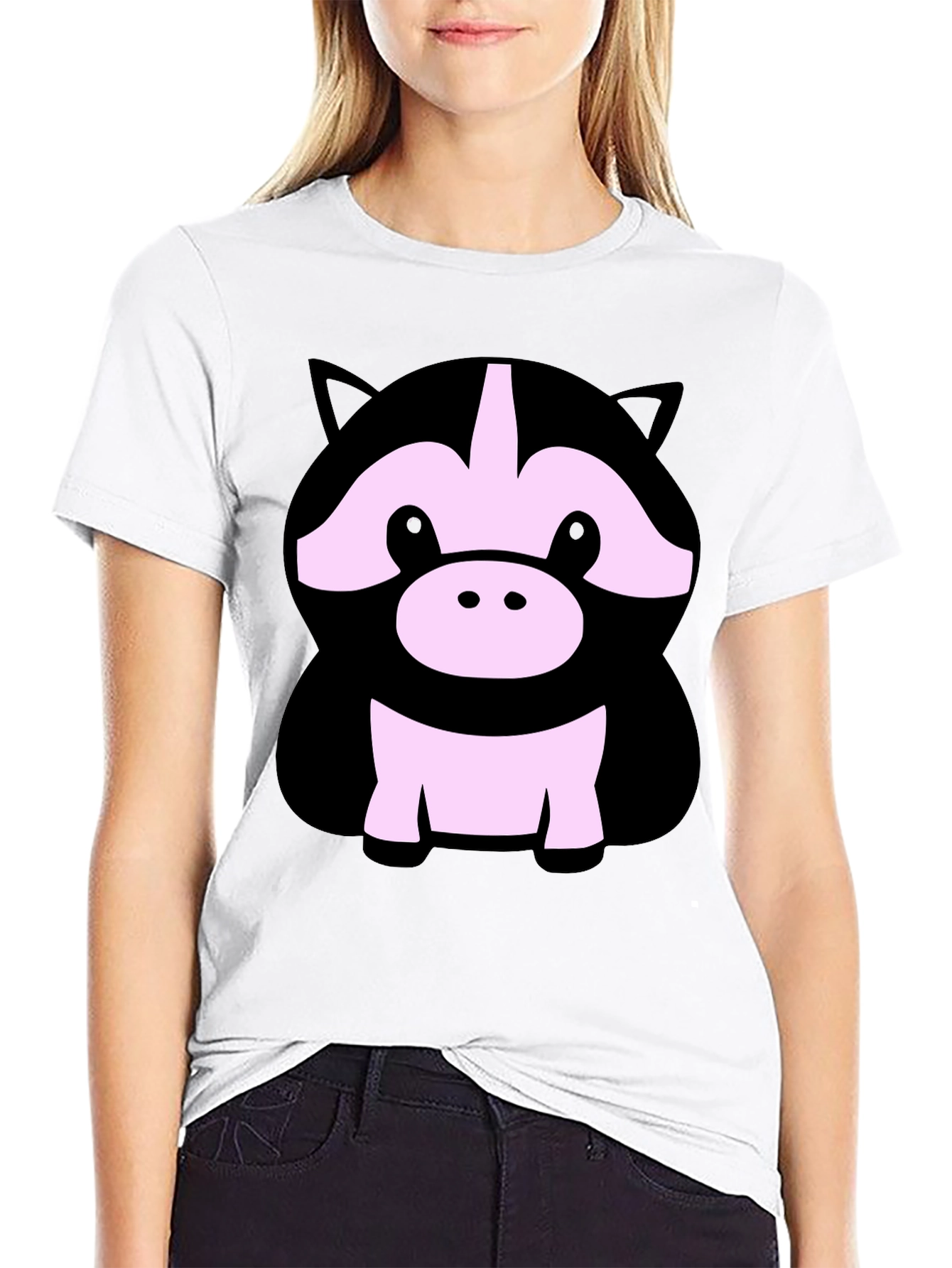 Cute Cartoon Animal Graphic Black T-Shirt