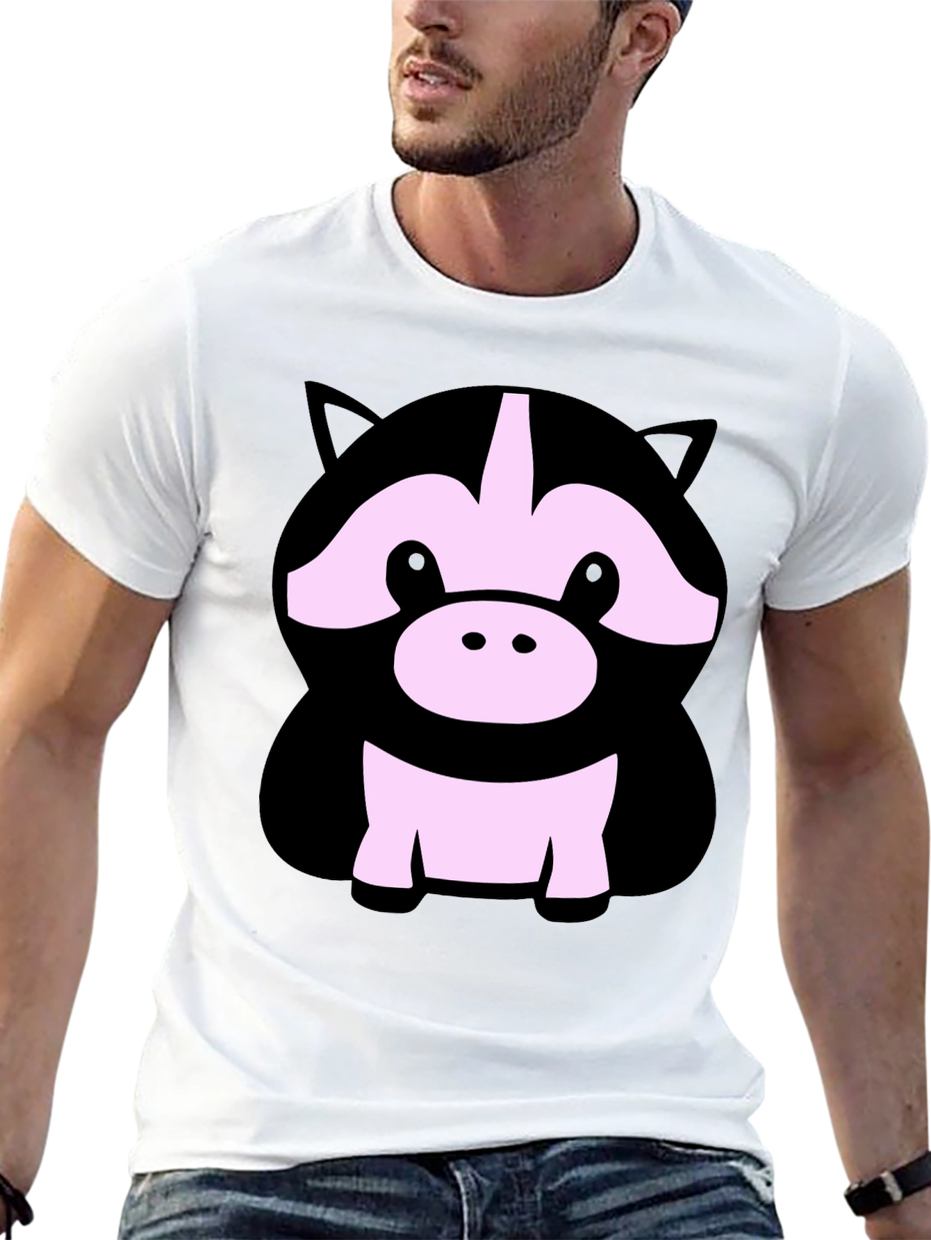Cute Cartoon Animal Graphic Black T-Shirt