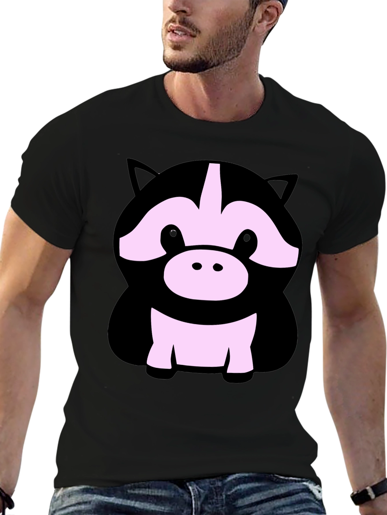 Cute Cartoon Animal Graphic Black T-Shirt