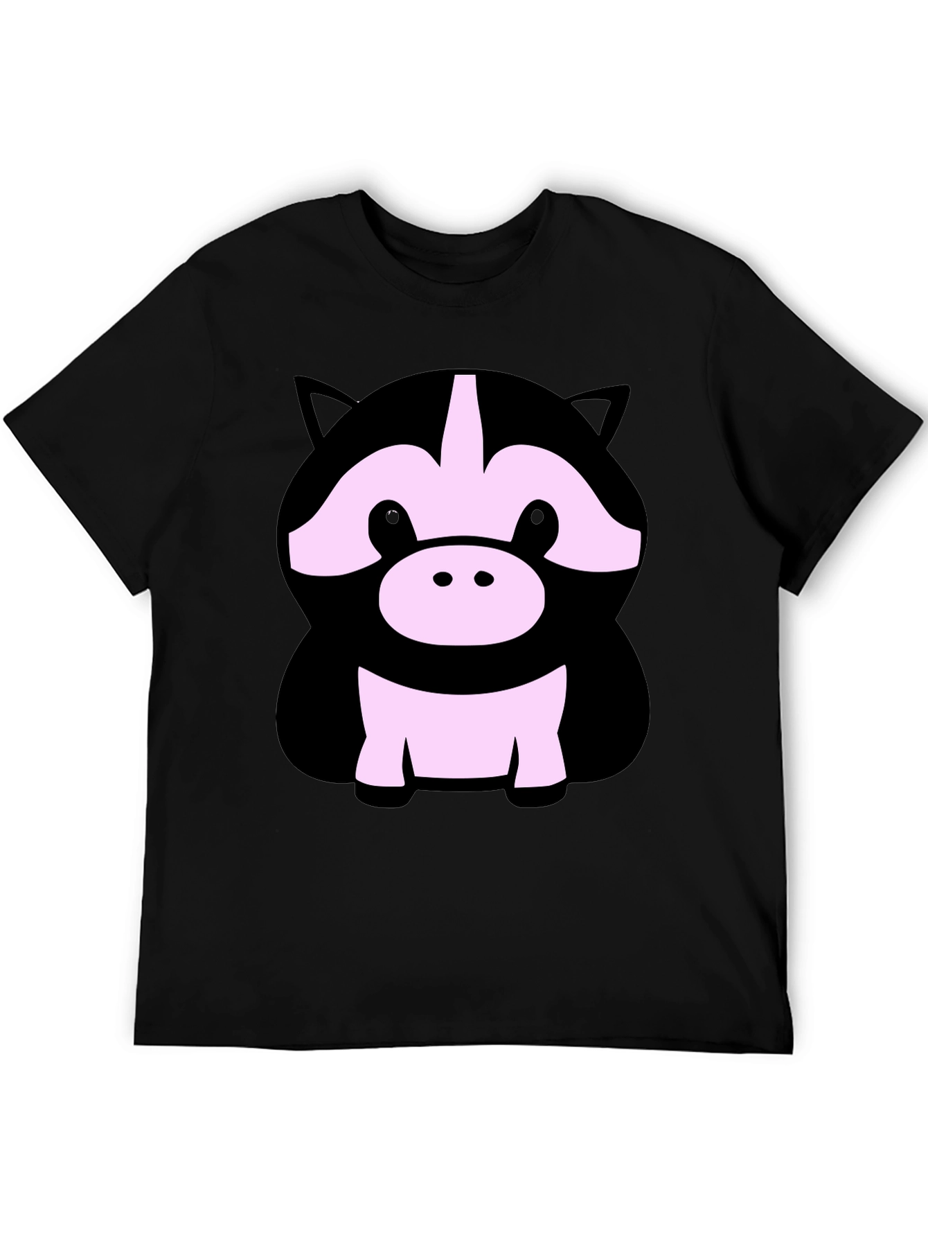 Cute Cartoon Animal Graphic Black T-Shirt