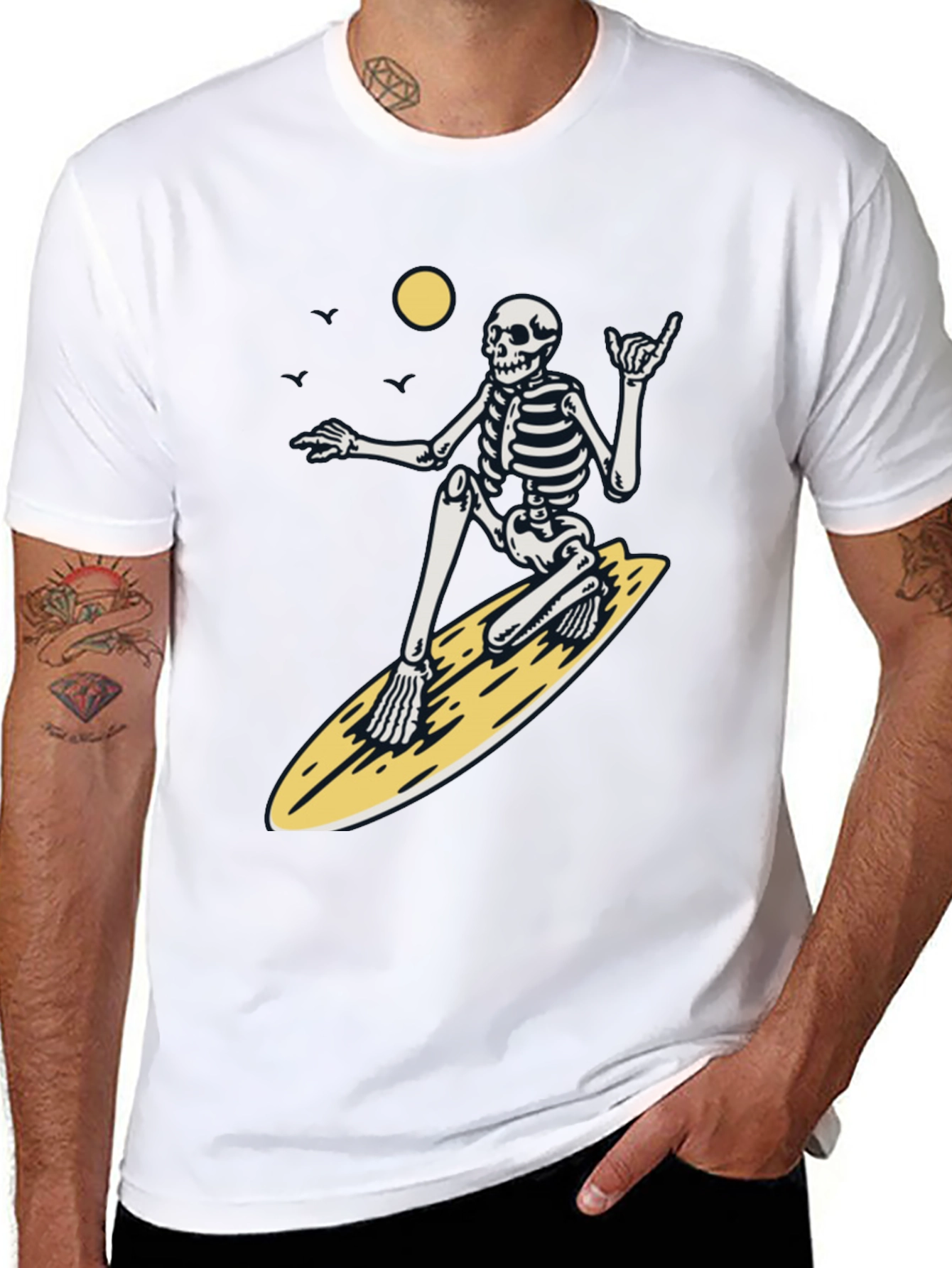 Surfing Skeleton Graphic Tee - Black