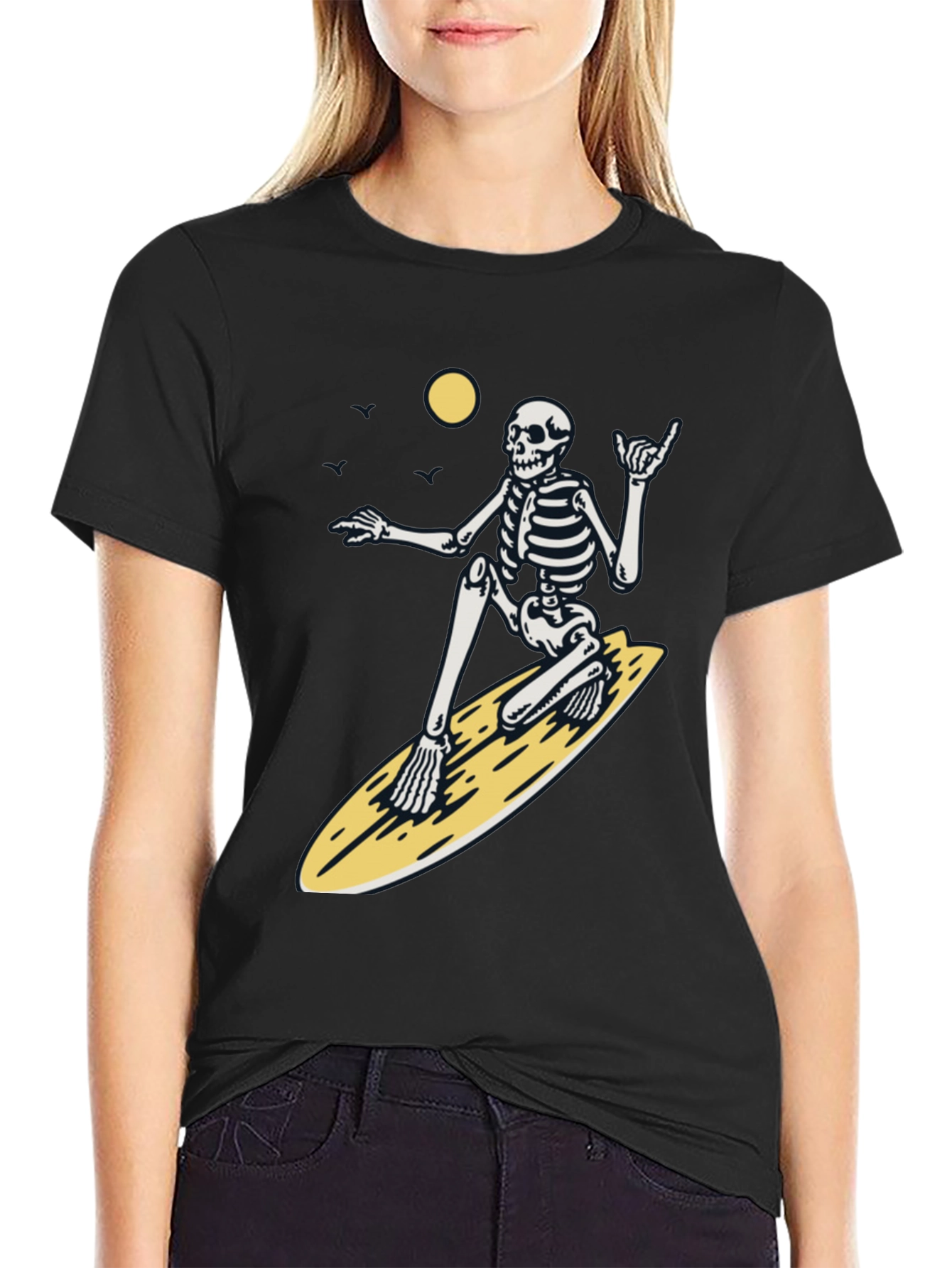 Surfing Skeleton Graphic Tee - Black