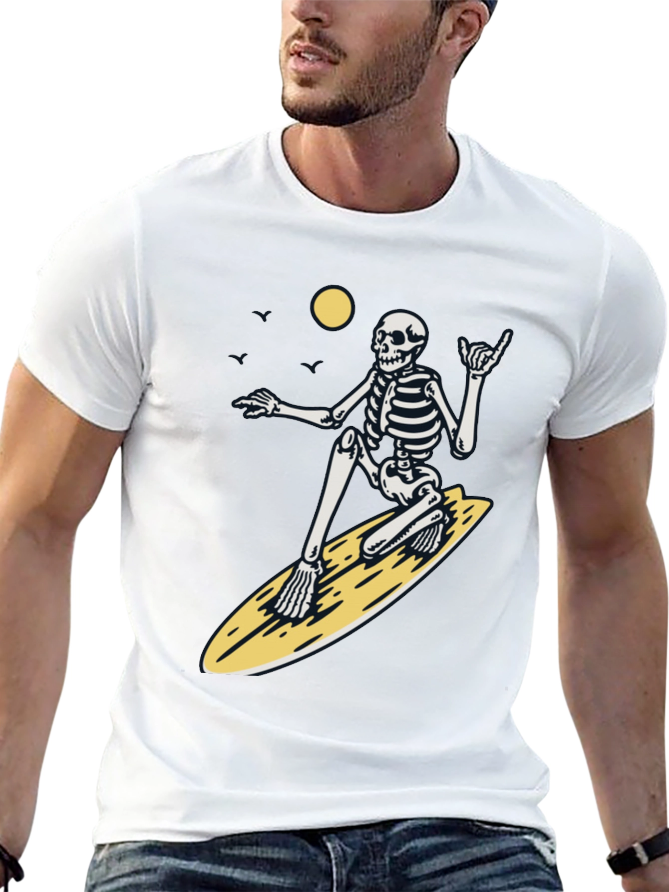 Surfing Skeleton Graphic Tee - Black