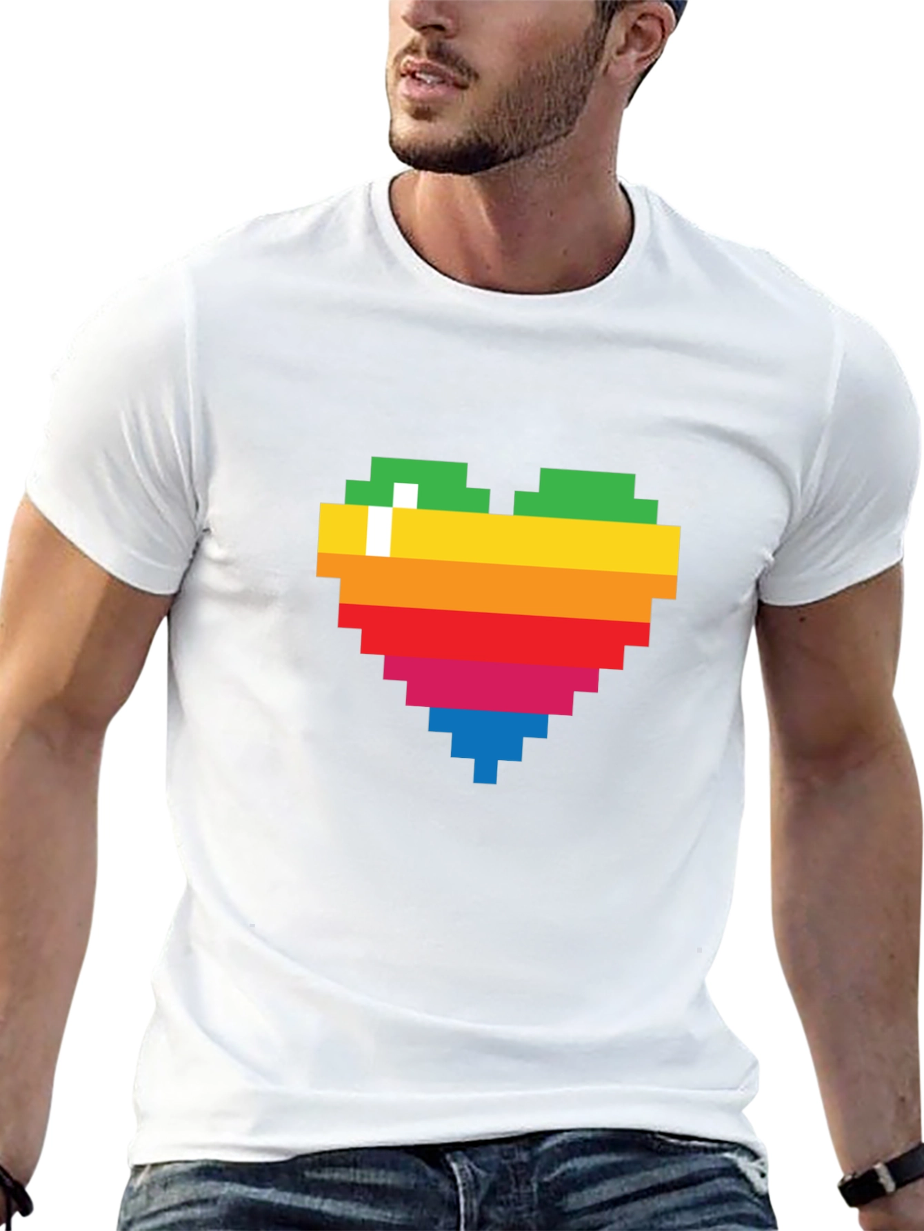 Pixel Heart Graphic Tee - Rainbow Love T-Shirt