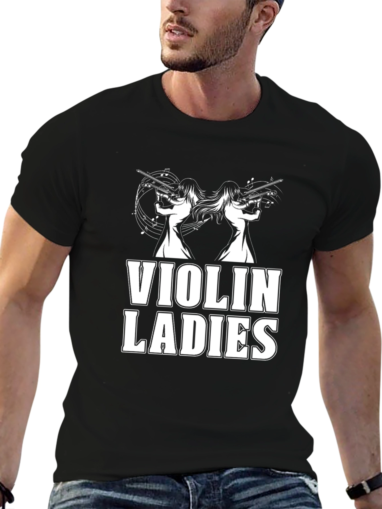 Violin Ladies Graphic Tee - Black Novelty T-Shirt