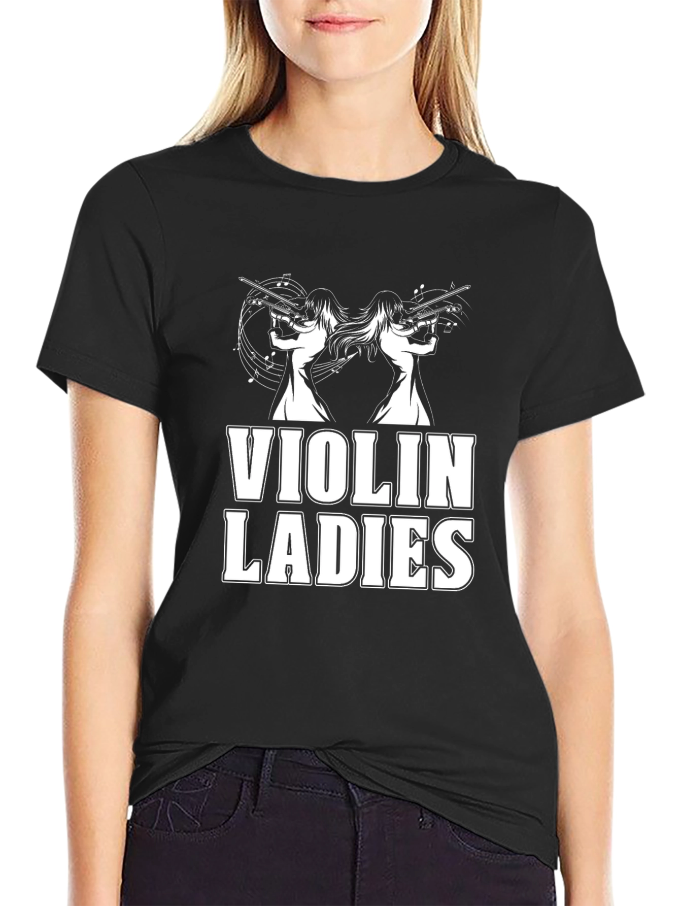 Violin Ladies Graphic Tee - Black Novelty T-Shirt