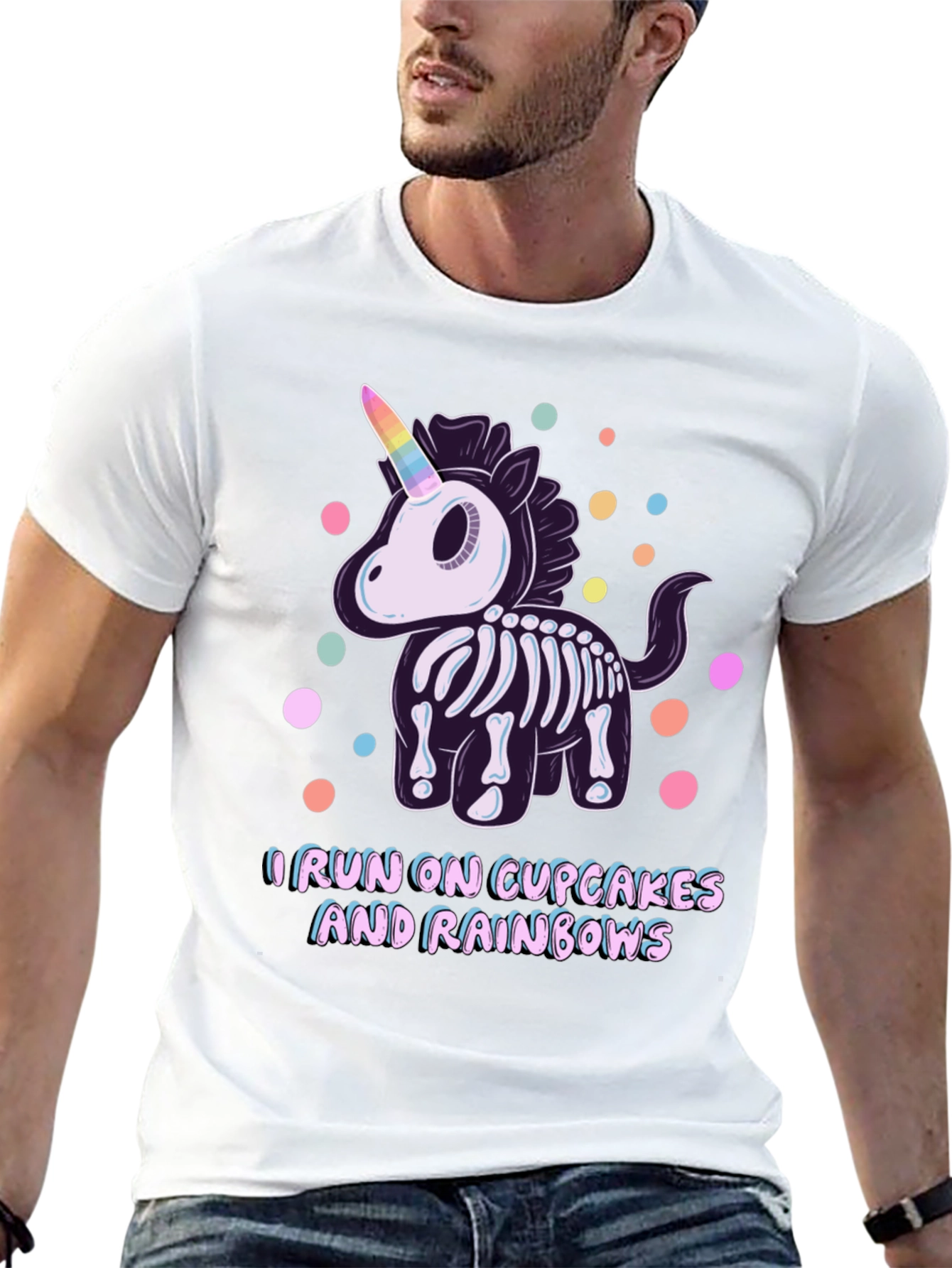 Skeleton Unicorn Cupcake Rainbows Graphic T-Shirt