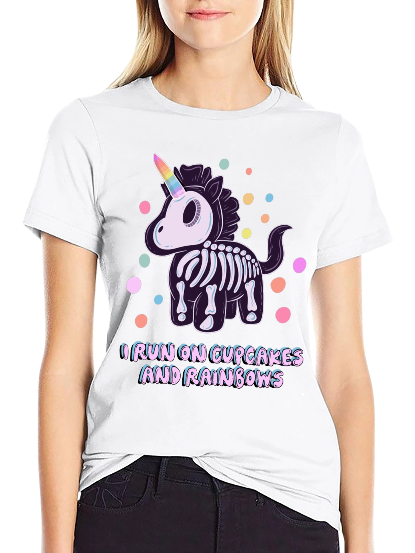 Skeleton Unicorn Cupcake Rainbows Graphic T-Shirt