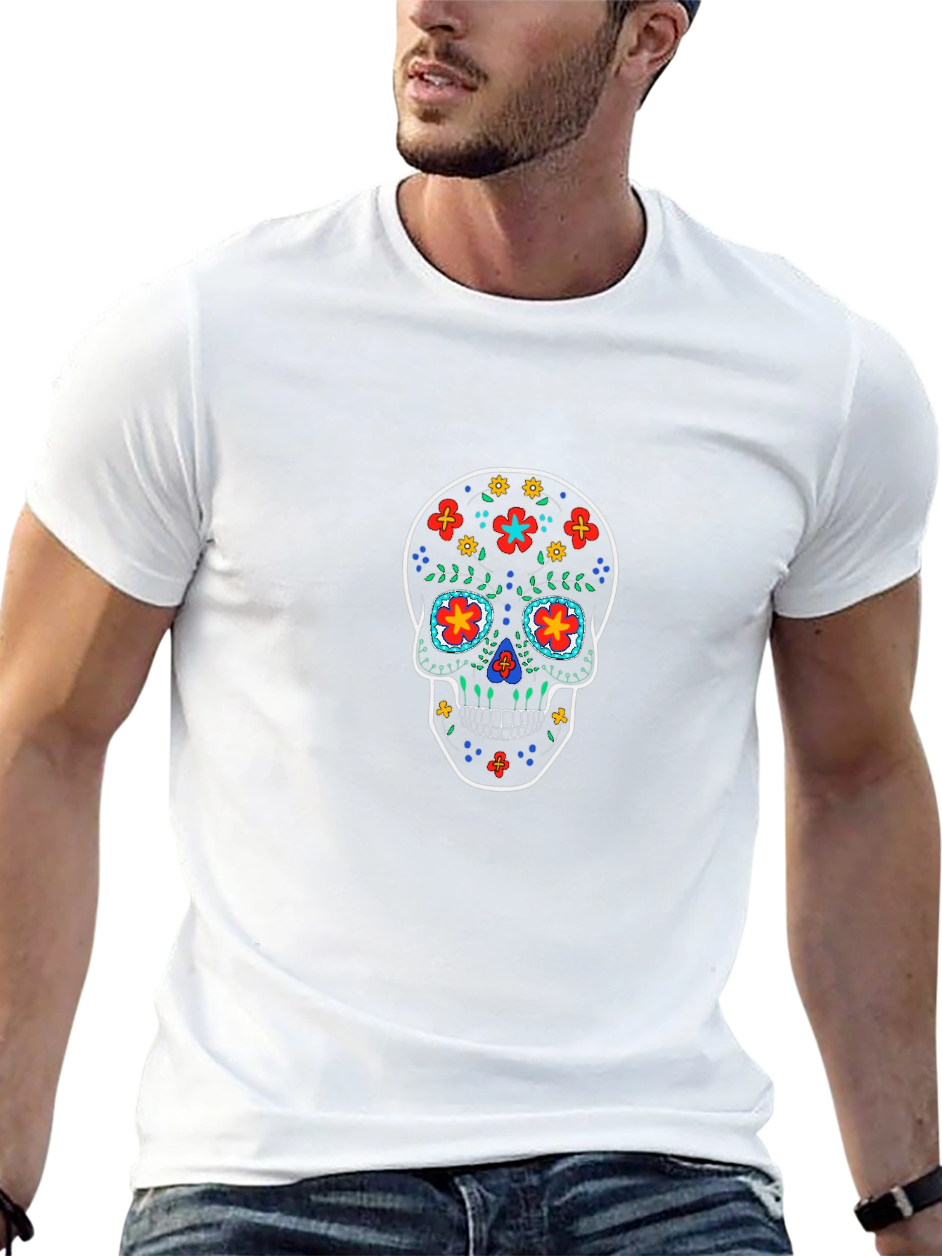 Sugar Skull Graphic Tee - Black Cotton T-Shirt