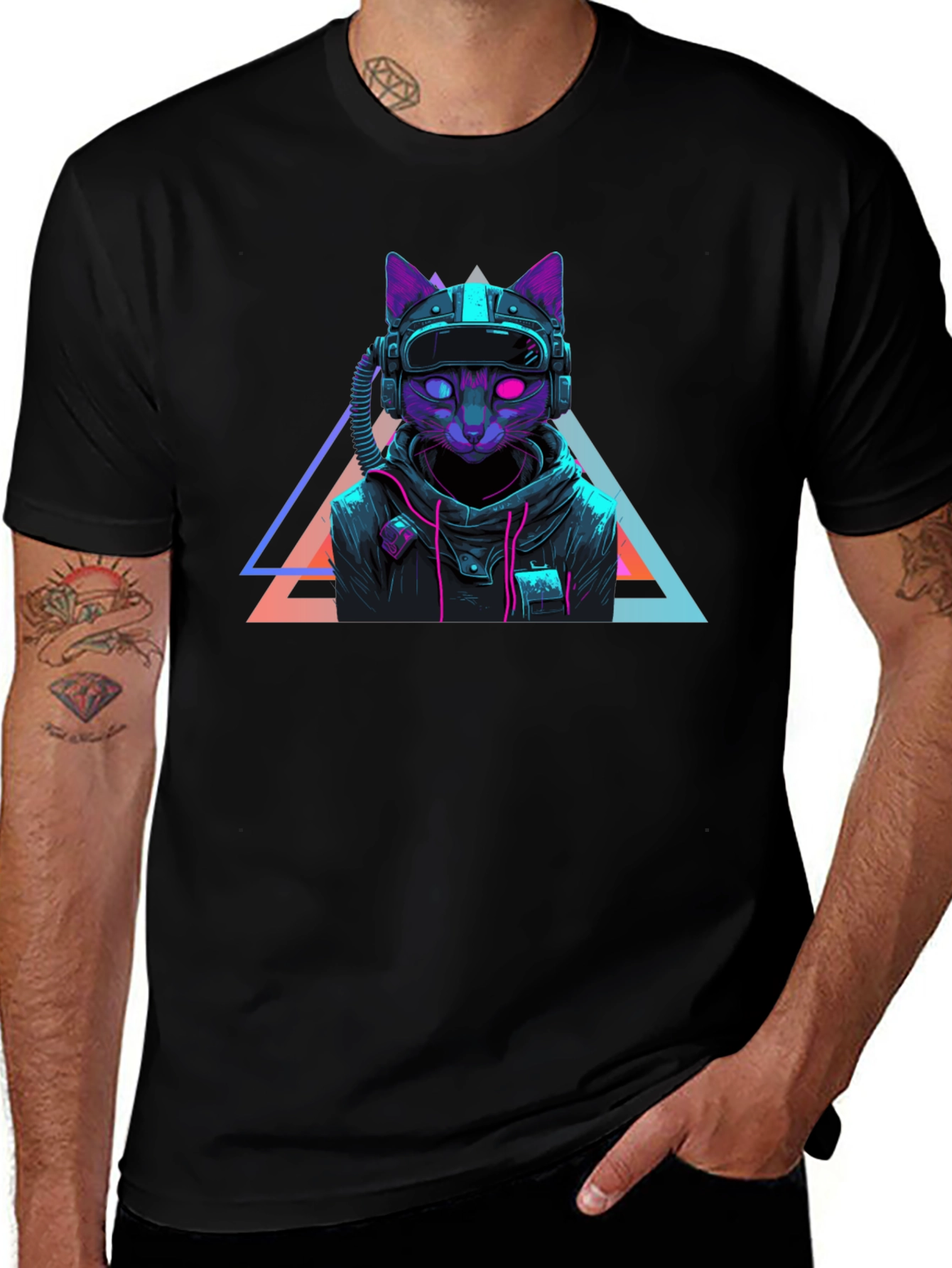 Cyberpunk Cat T-Shirt - Futuristic Neon Design