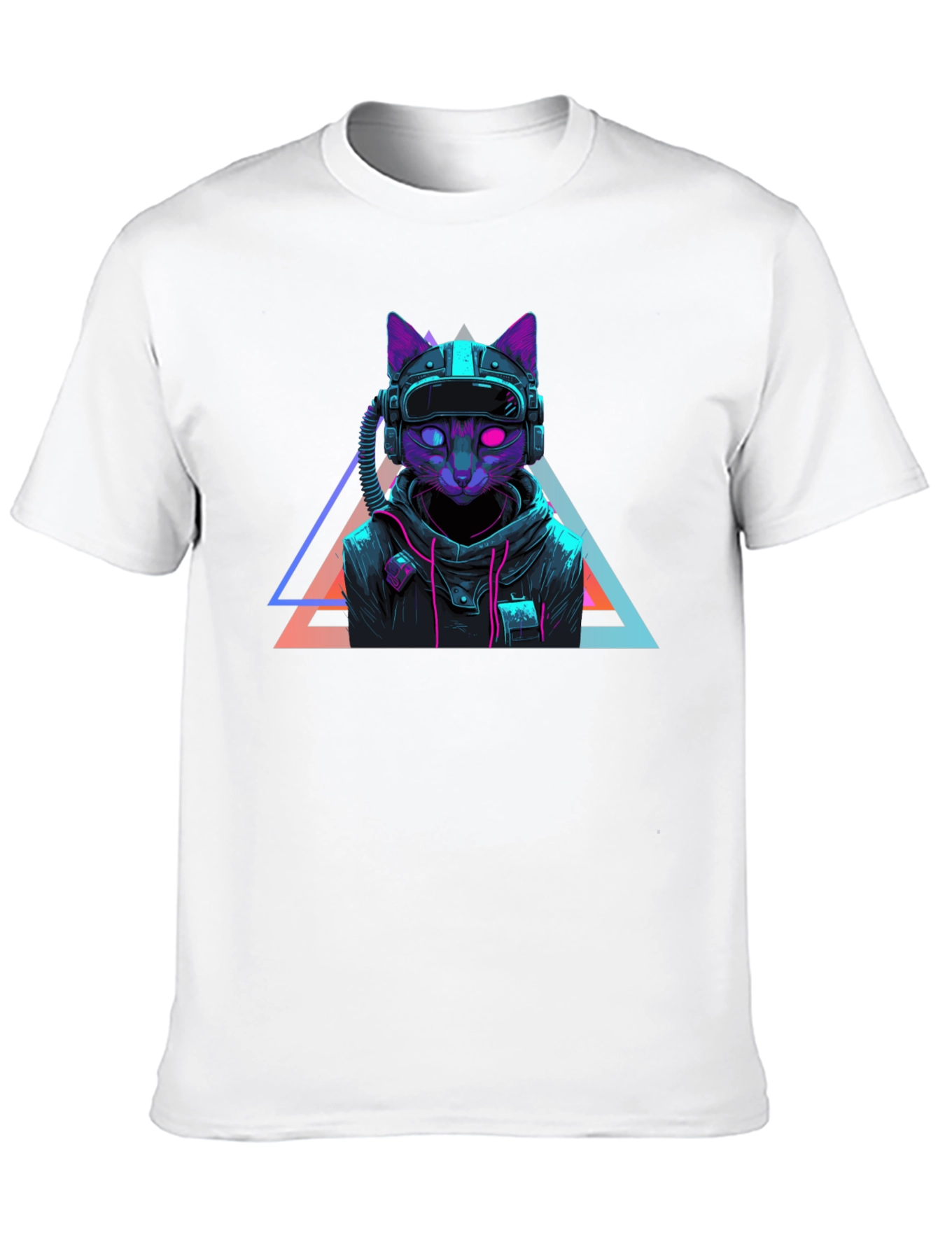 Cyberpunk Cat T-Shirt - Futuristic Neon Design