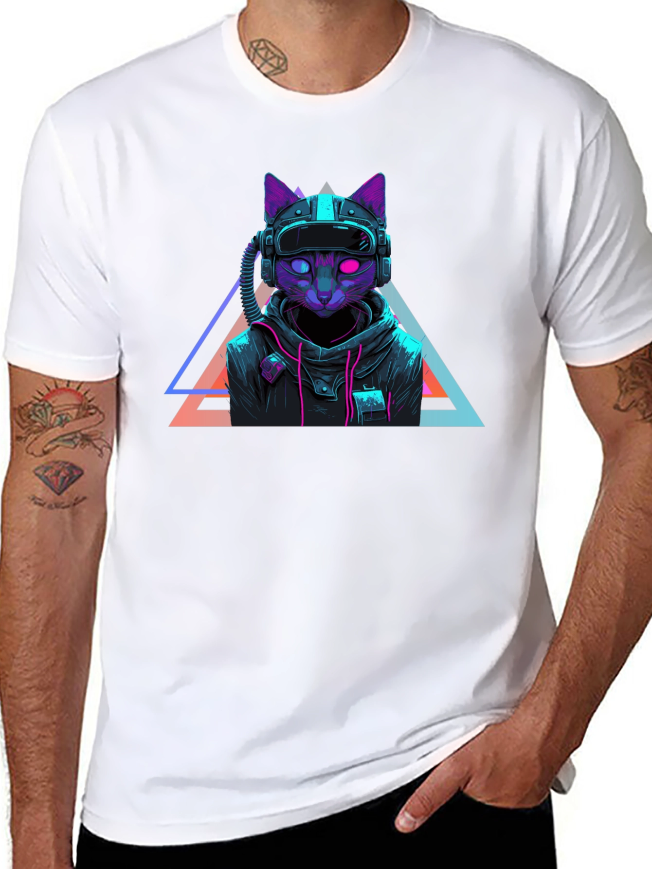 Cyberpunk Cat T-Shirt - Futuristic Neon Design