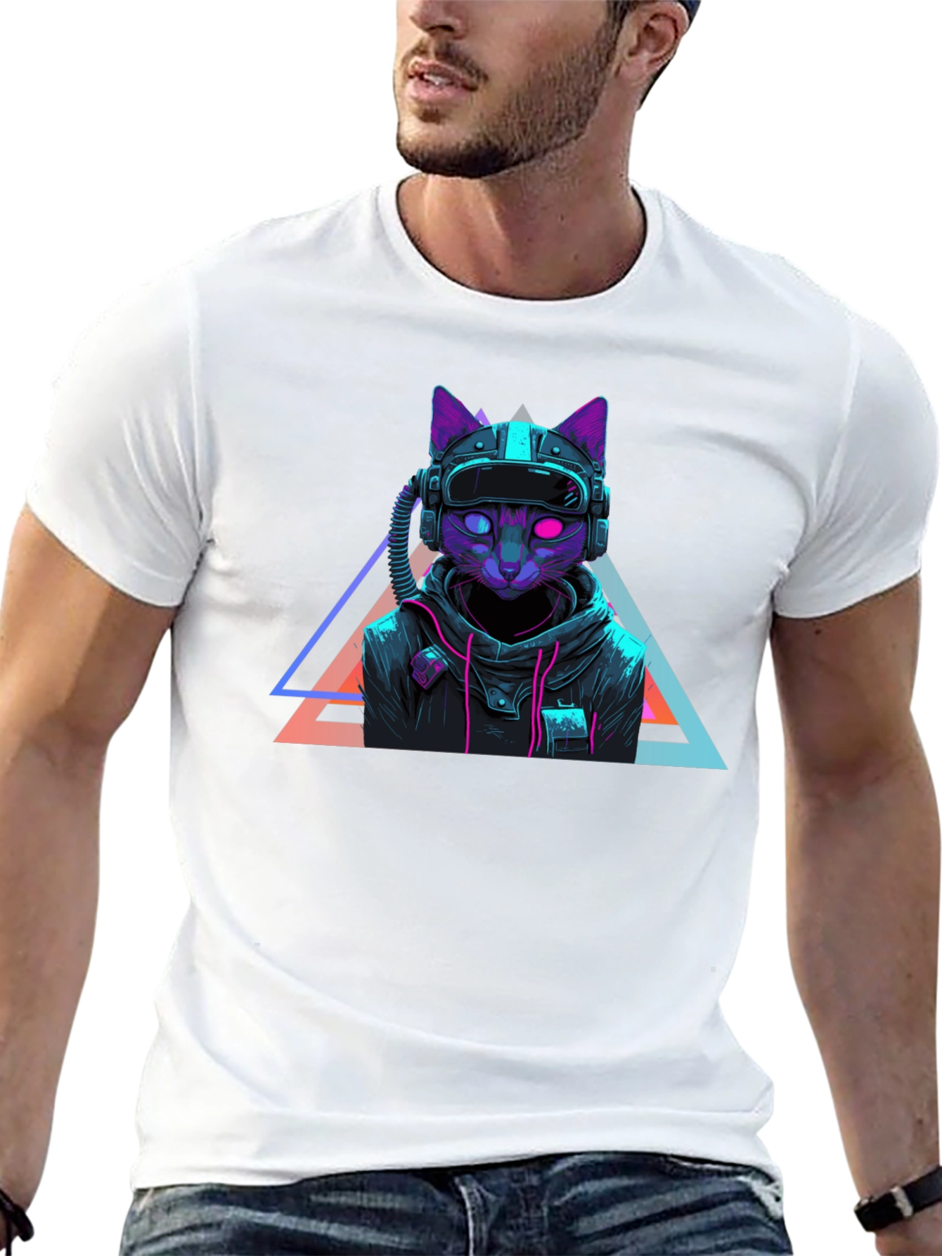 Cyberpunk Cat T-Shirt - Futuristic Neon Design
