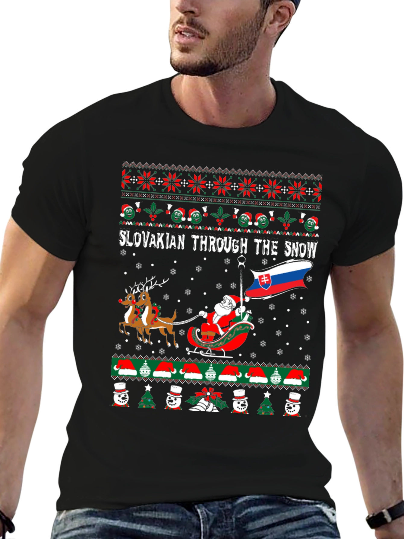 Slovakian Through The Snow Ugly Christmas T-Shirt
