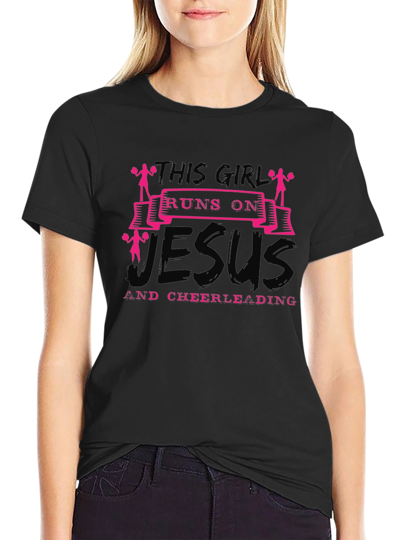 This Girl Runs on Jesus and Cheerleading T-Shirt