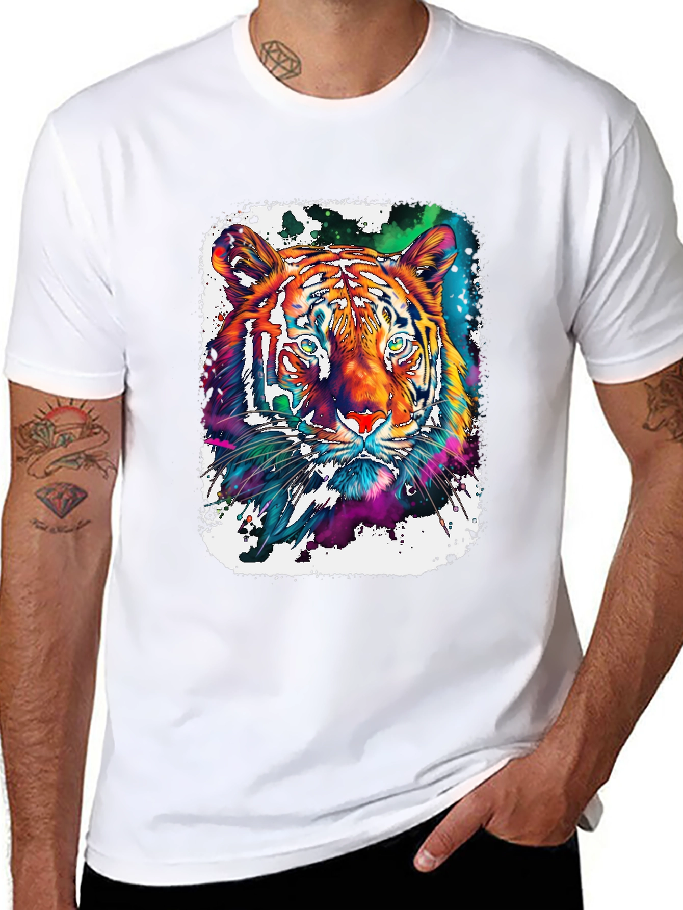 Vivid Tiger Graphic T-Shirt - Black