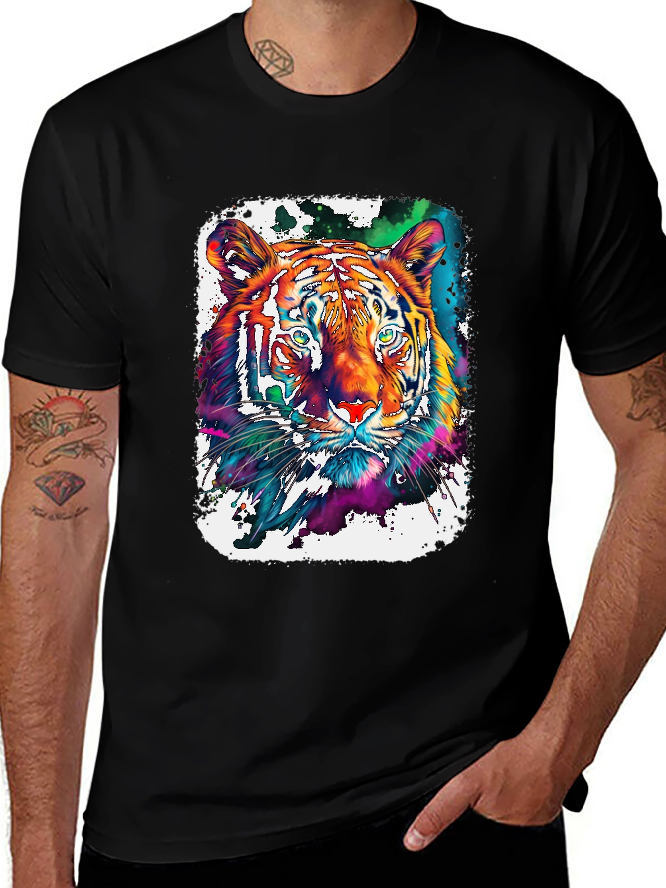 Vivid Tiger Graphic T-Shirt - Black