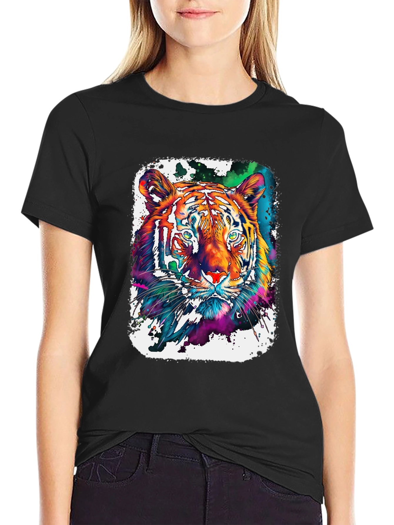 Vivid Tiger Graphic T-Shirt - Black