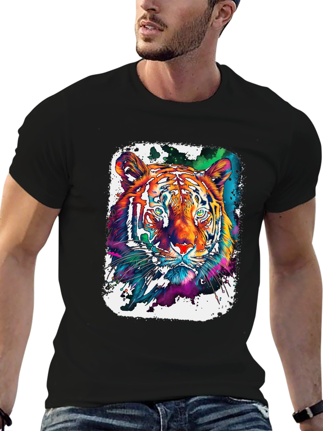 Vivid Tiger Graphic T-Shirt - Black