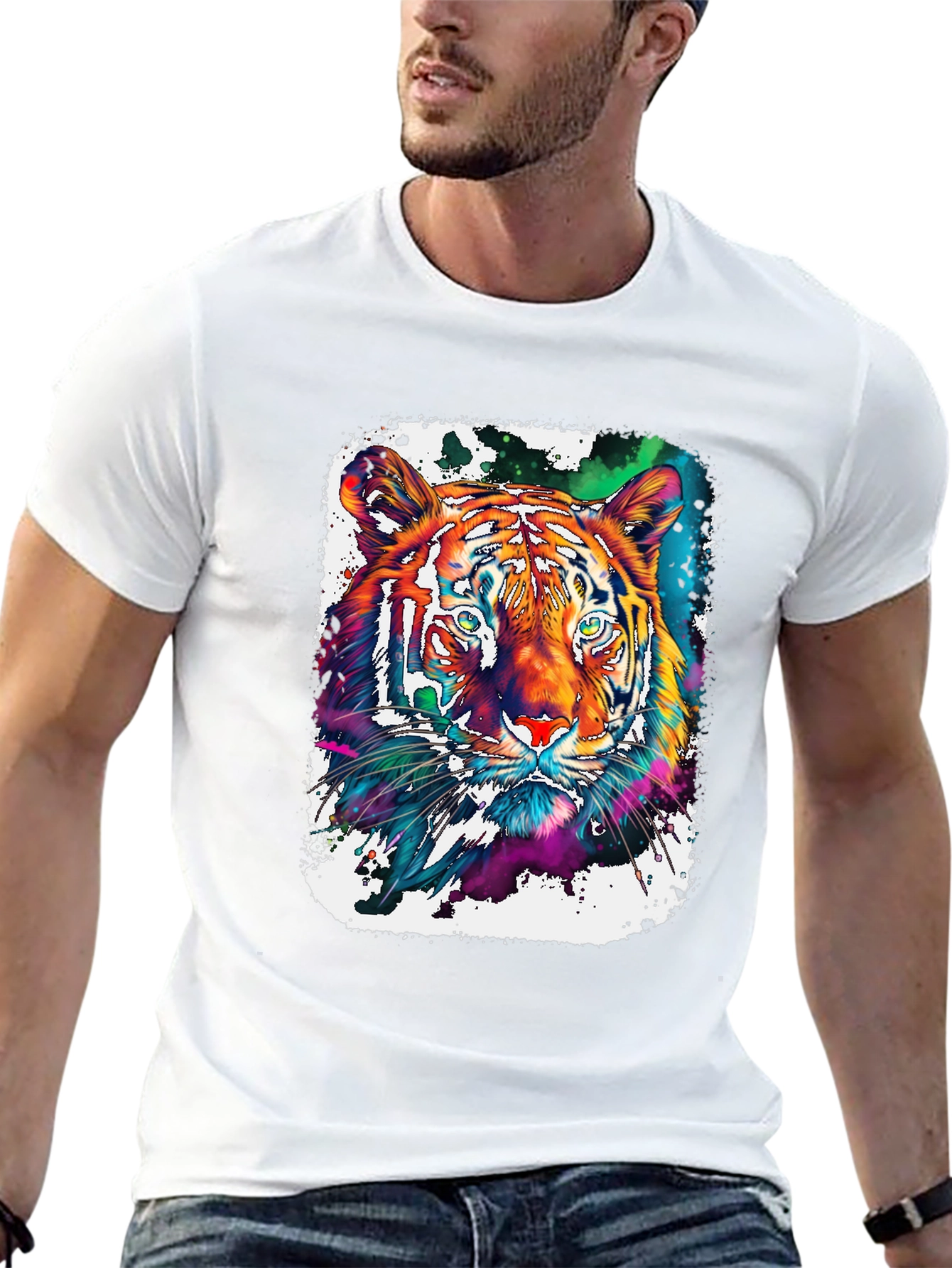 Vivid Tiger Graphic T-Shirt - Black