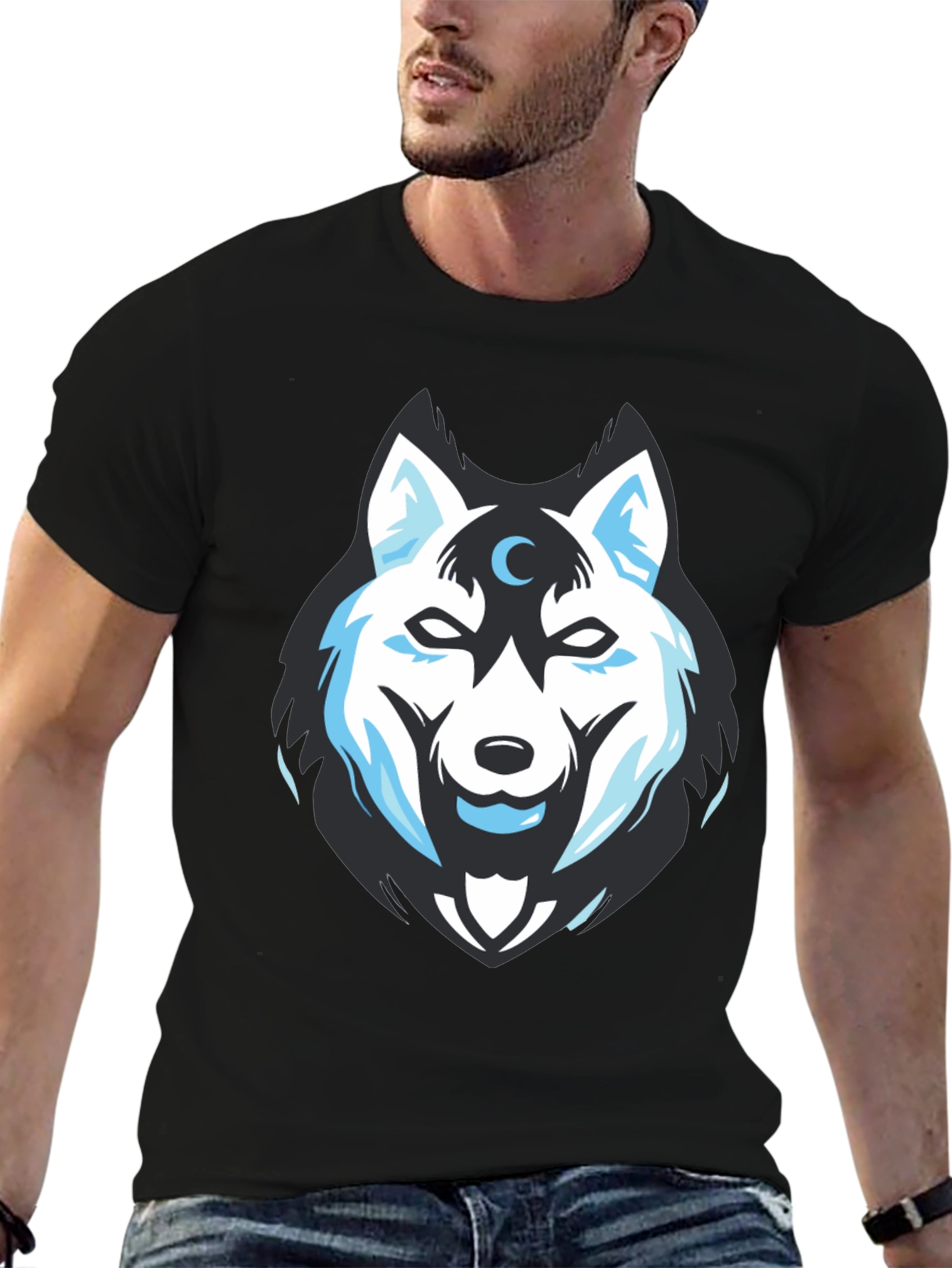 Wolf Moon Graphic Tee - Black Cotton Blend