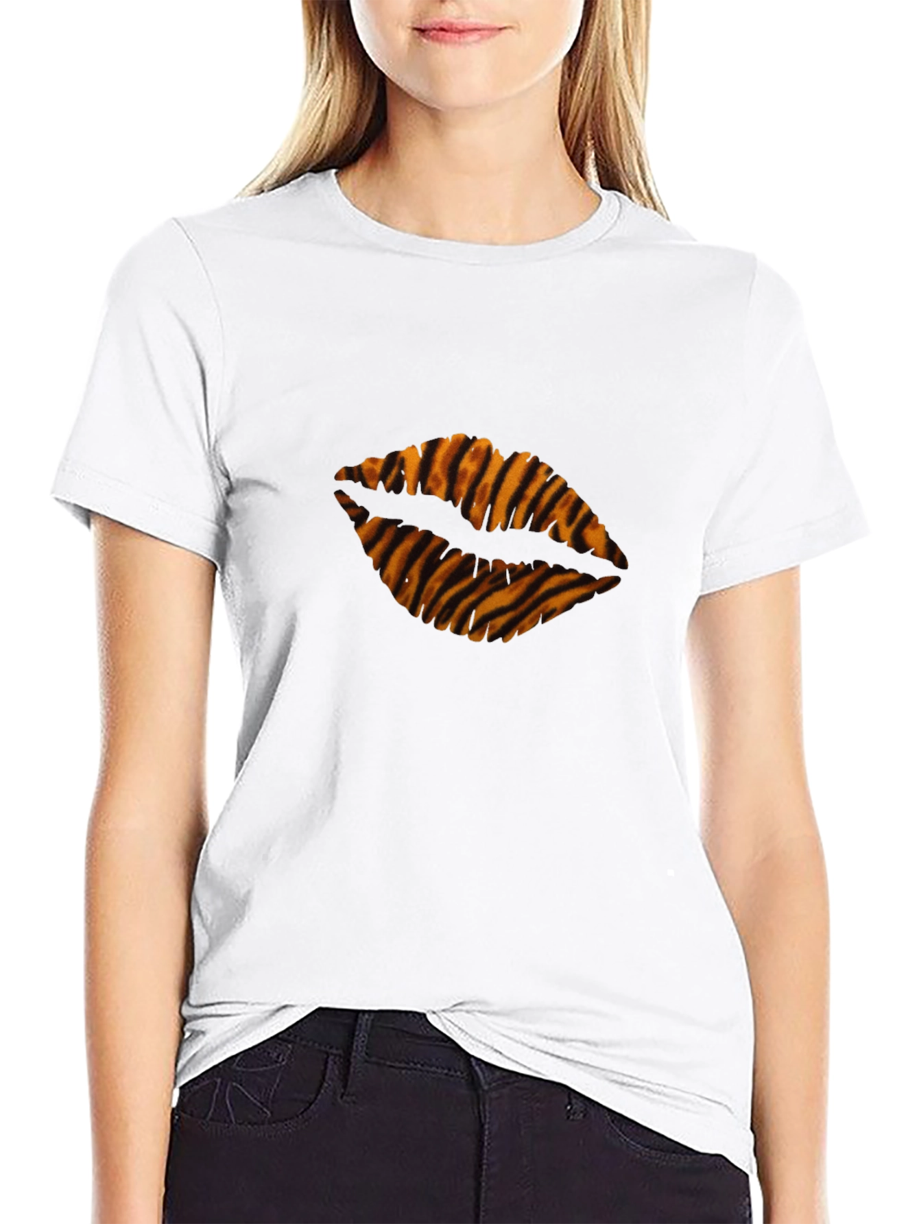 Tiger Stripe Lips Black T-Shirt