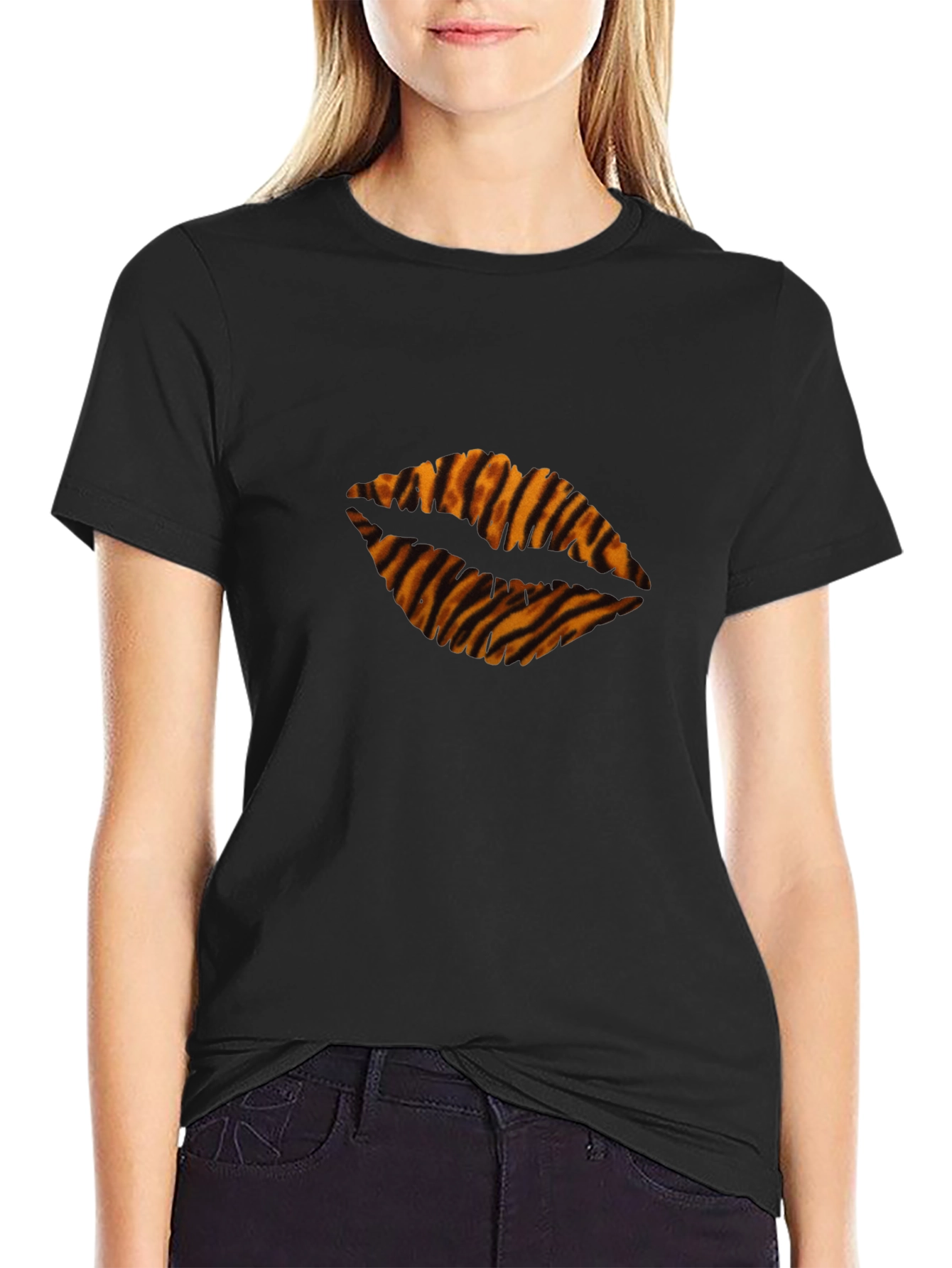Tiger Stripe Lips Black T-Shirt