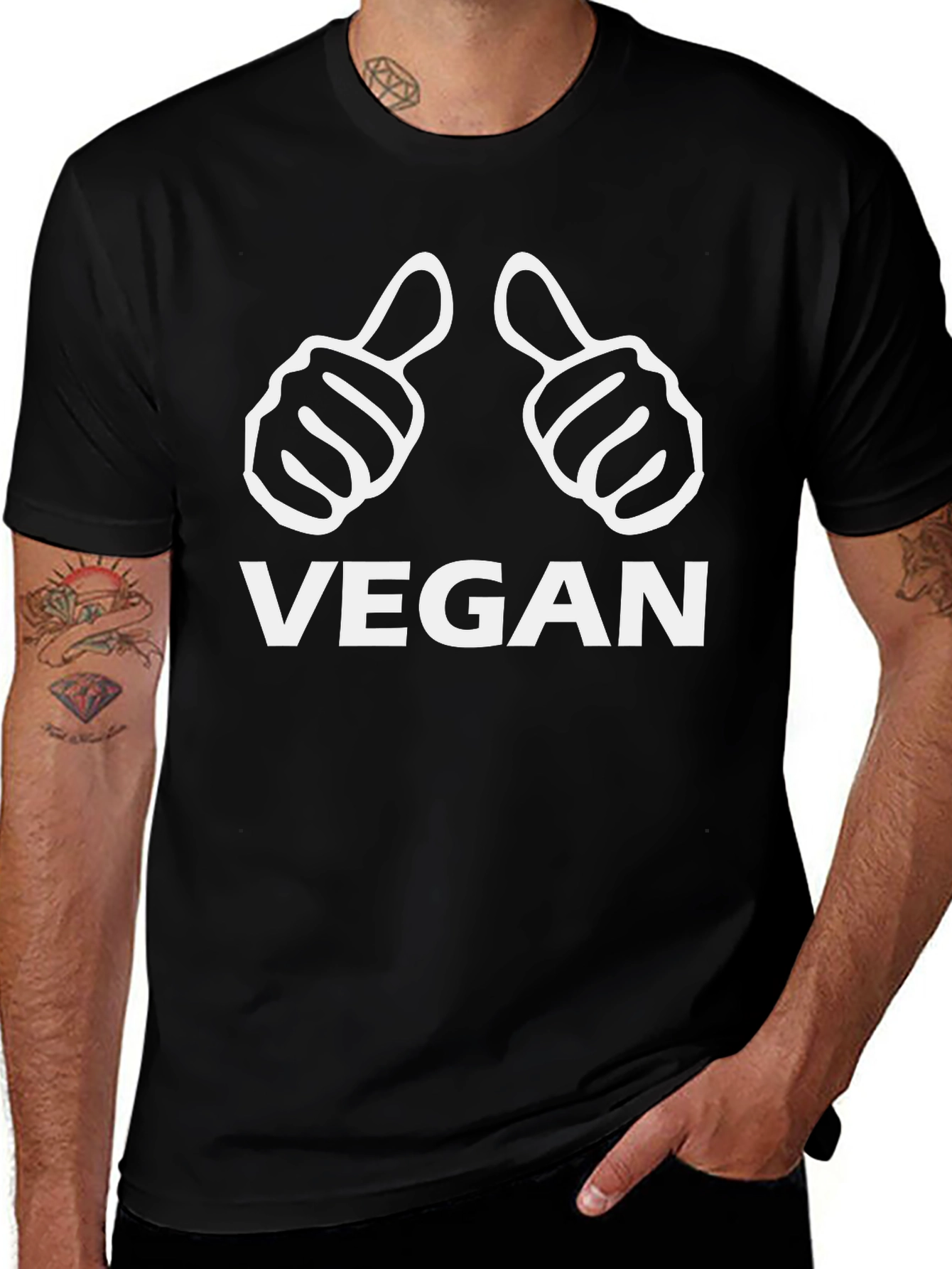 Vegan Thumbs Up Graphic Tee - Black Cotton T-Shirt