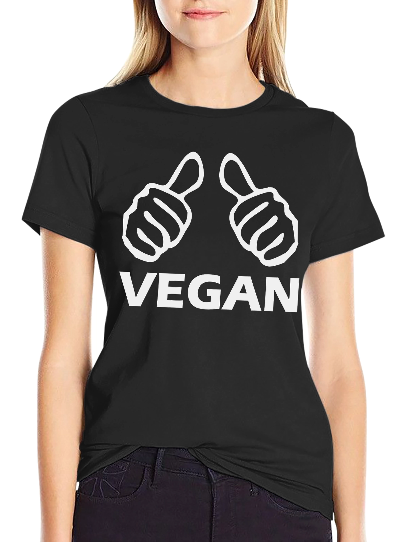 Vegan Thumbs Up Graphic Tee - Black Cotton T-Shirt