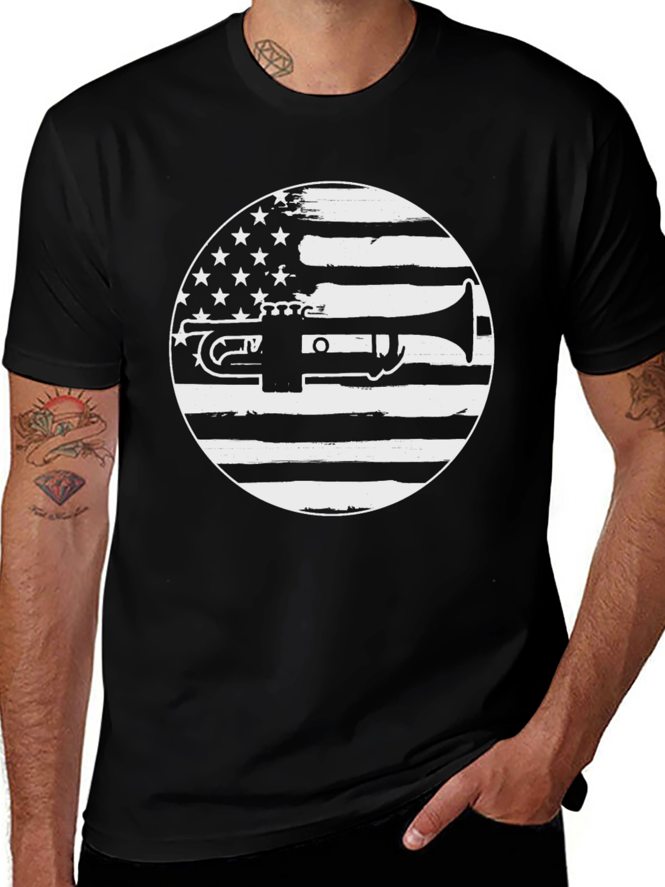 American Flag Trumpet Graphic Tee - Music Lover