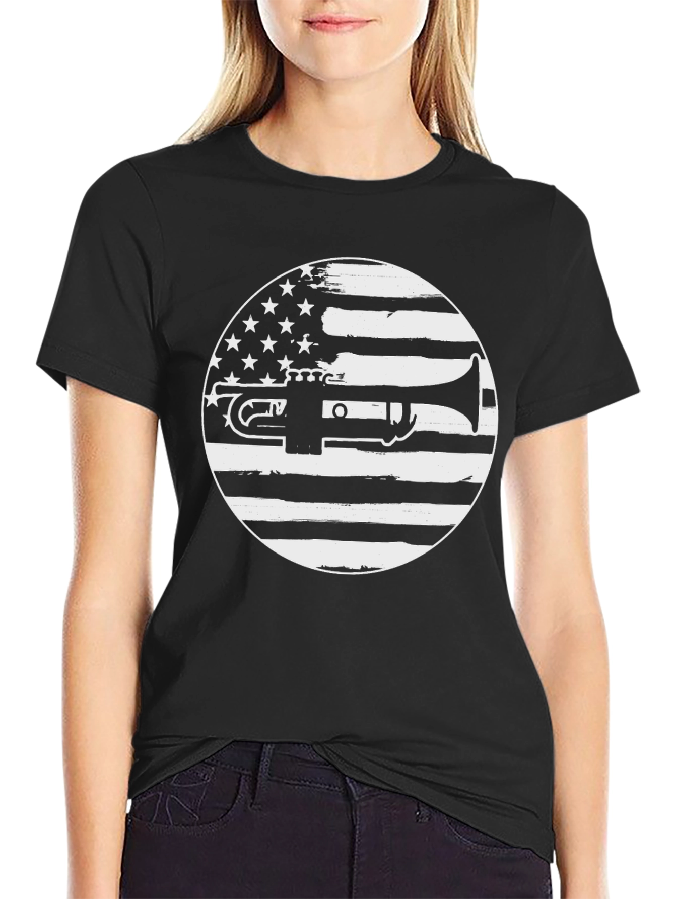 American Flag Trumpet Graphic Tee - Music Lover