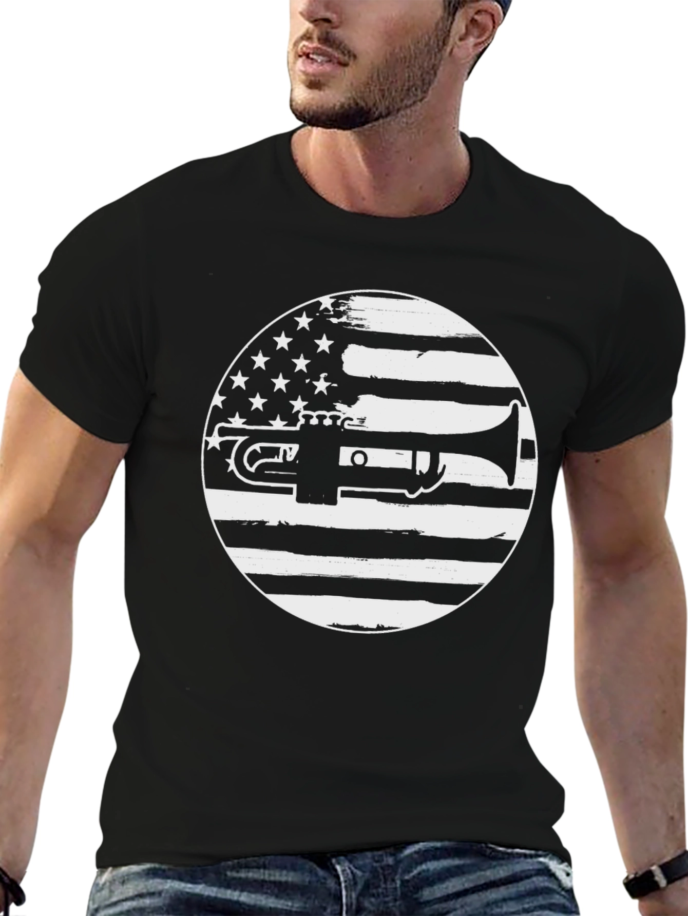American Flag Trumpet Graphic Tee - Music Lover