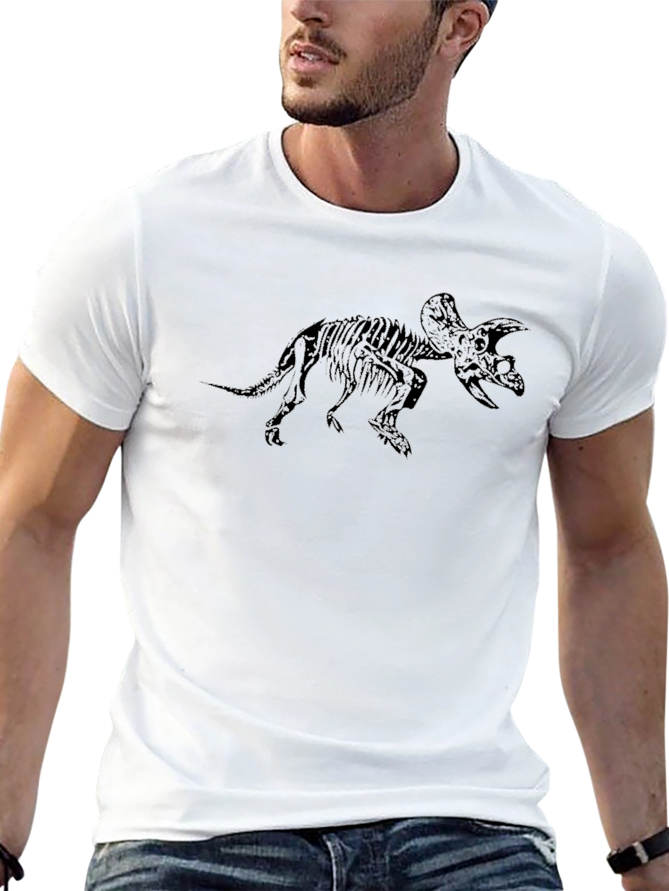 Triceratops Skeleton Graphic T-Shirt - Black