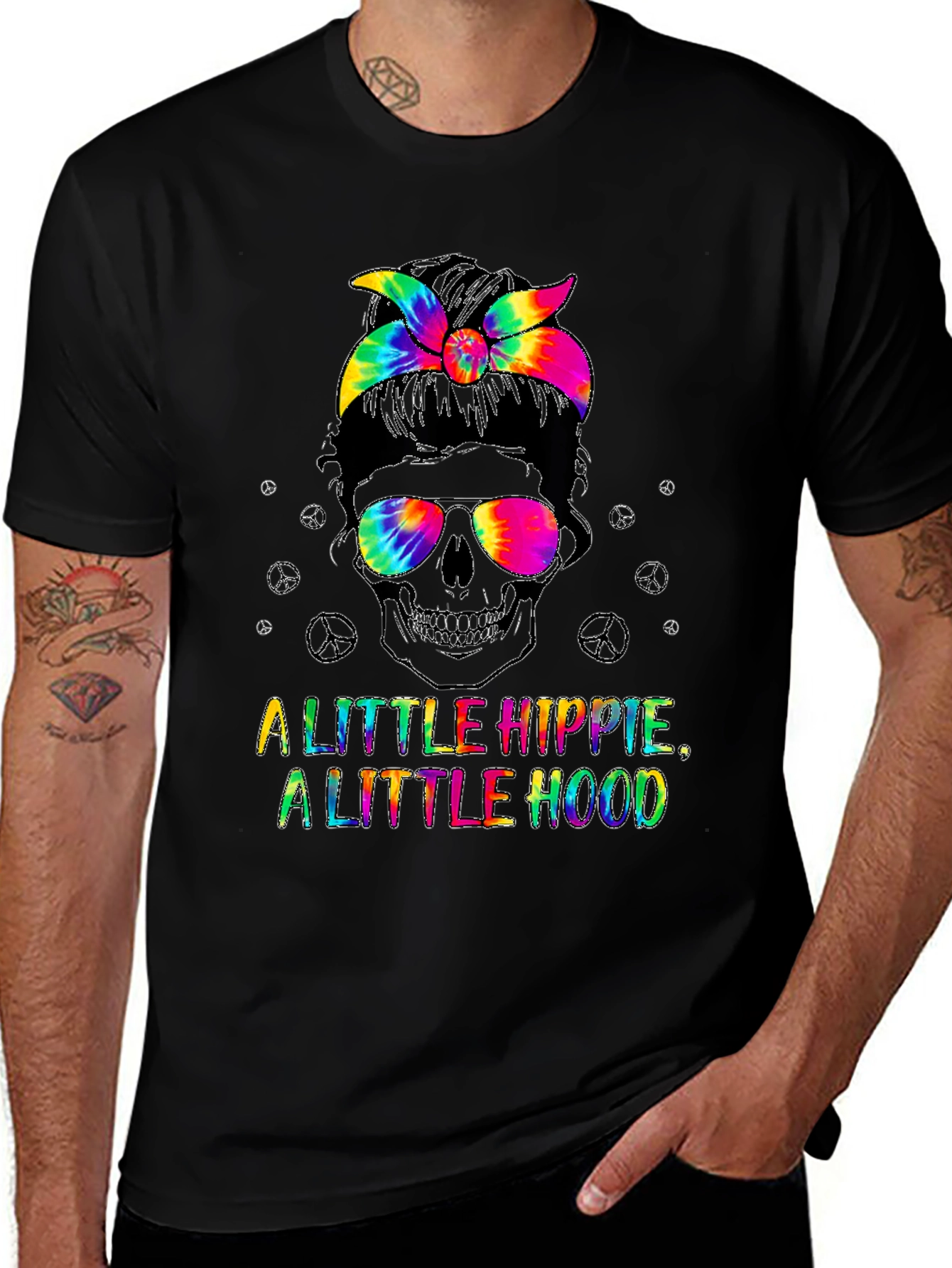 Hippie Hood Tie Dye Skull T-Shirt
