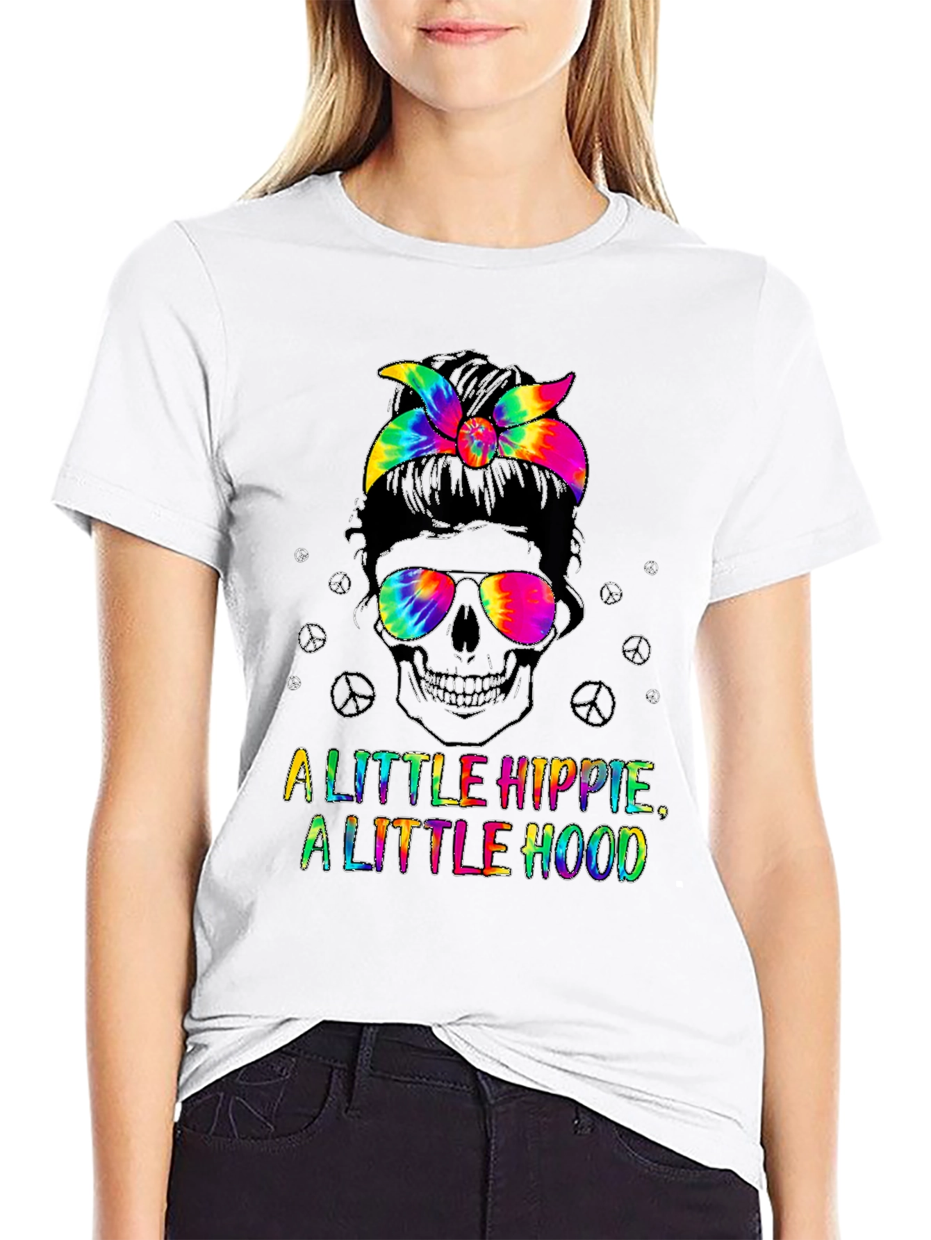 Hippie Hood Tie Dye Skull T-Shirt