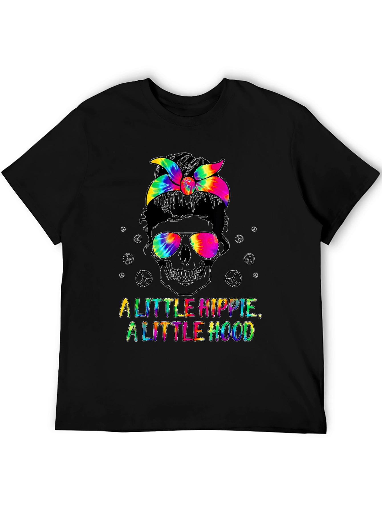 Hippie Hood Tie Dye Skull T-Shirt