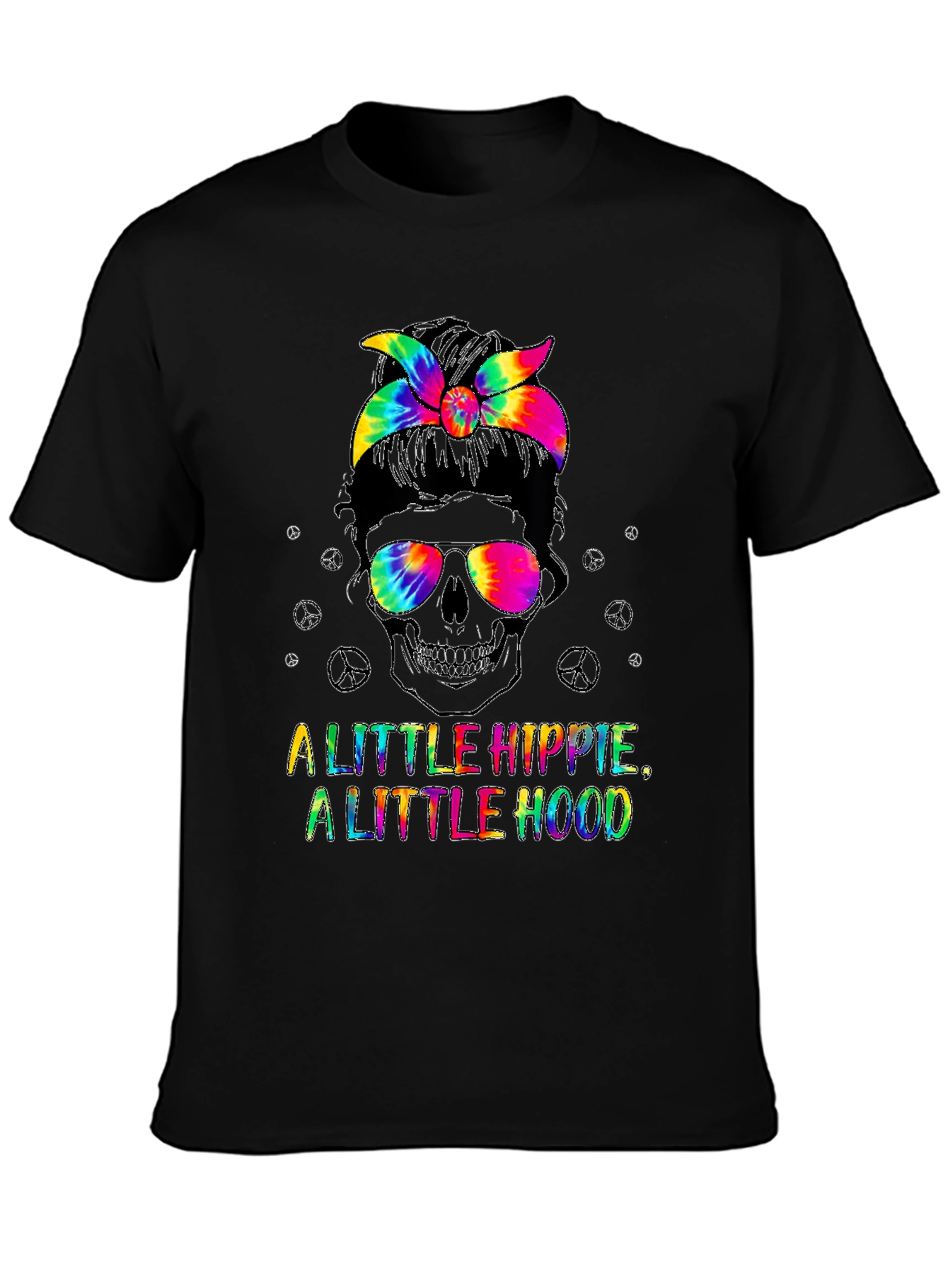 Hippie Hood Tie Dye Skull T-Shirt