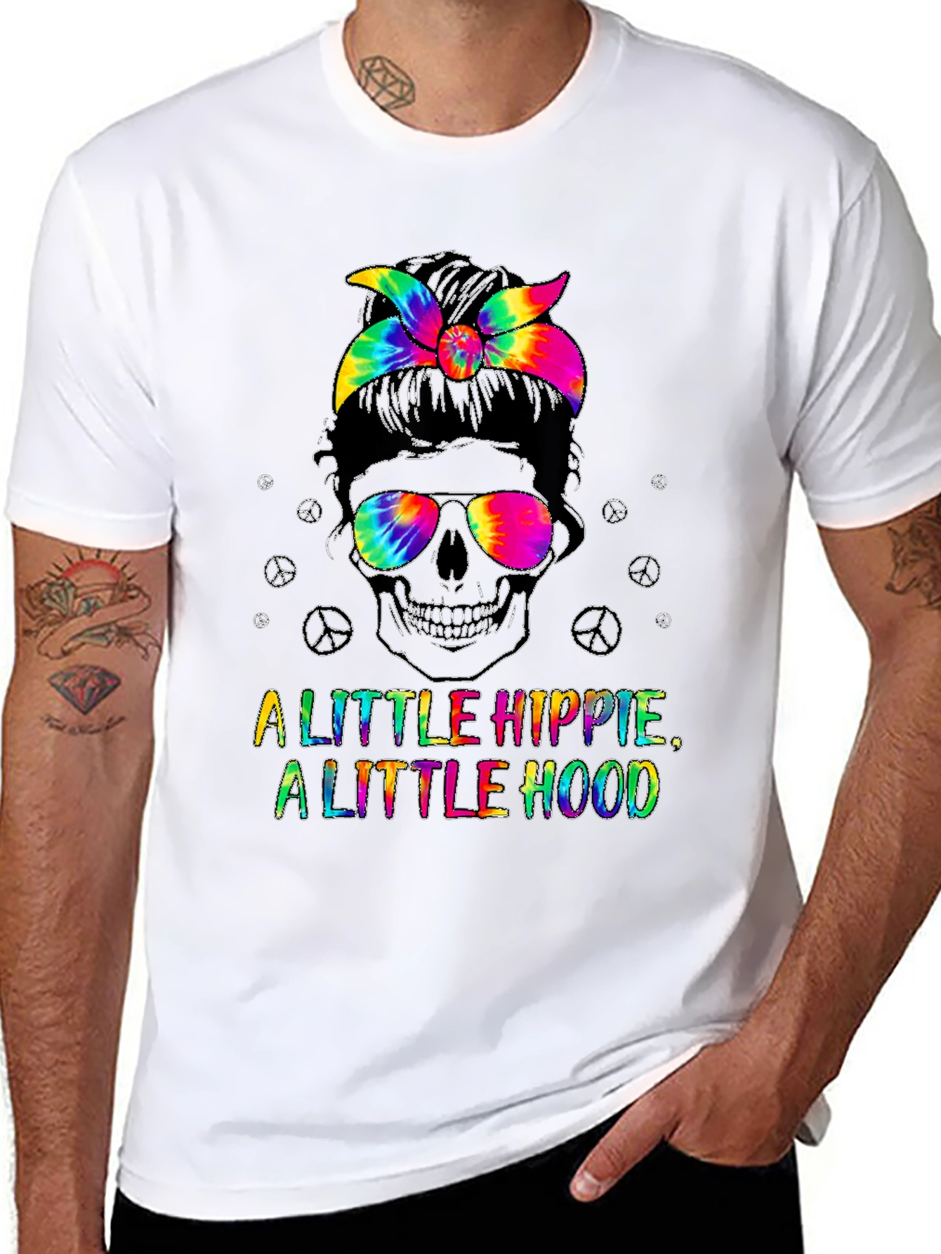 Hippie Hood Tie Dye Skull T-Shirt