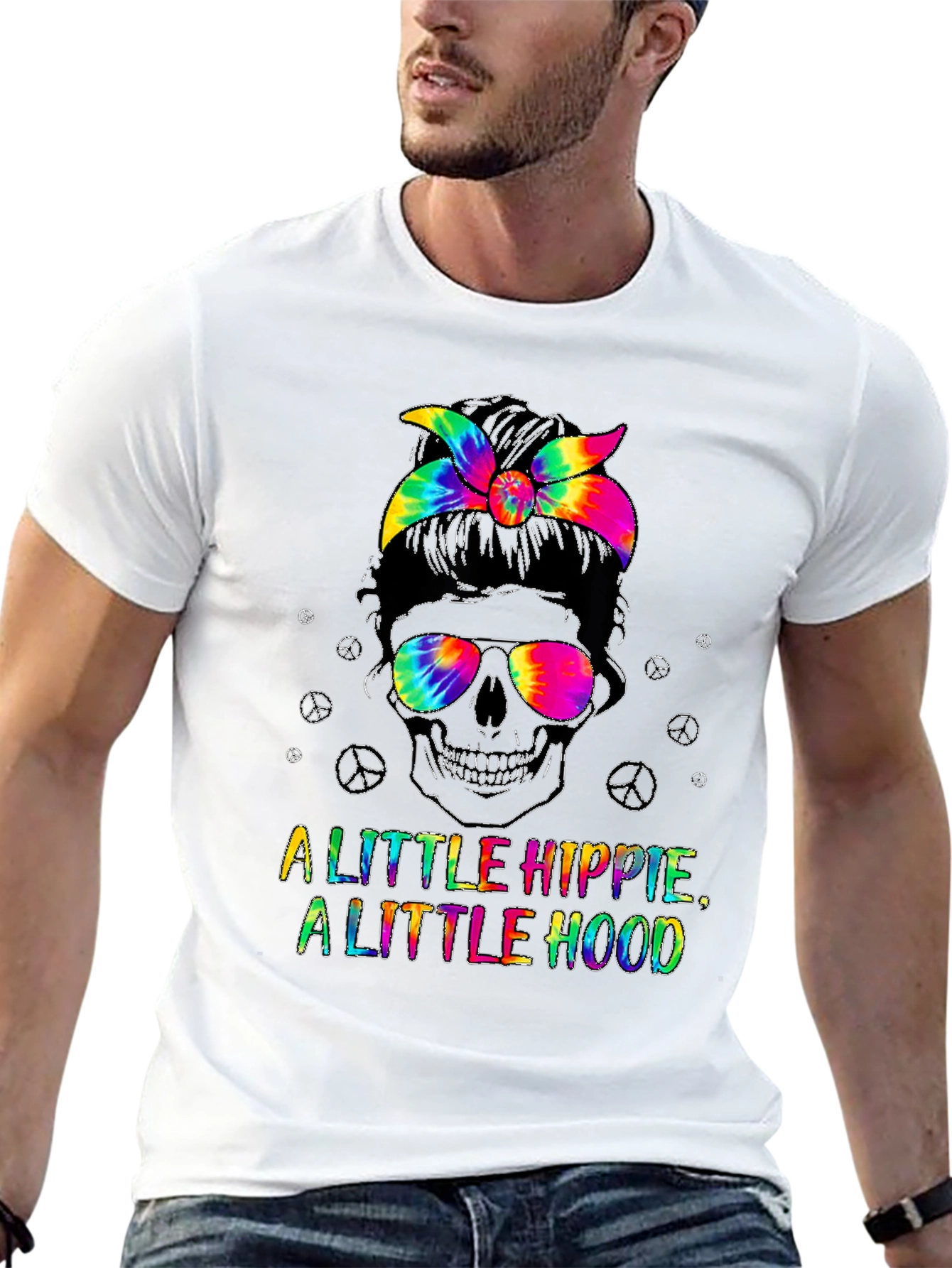 Hippie Hood Tie Dye Skull T-Shirt