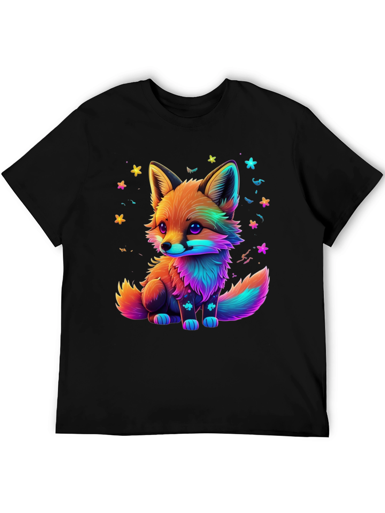 Rainbow Fox Graphic Black T-Shirt