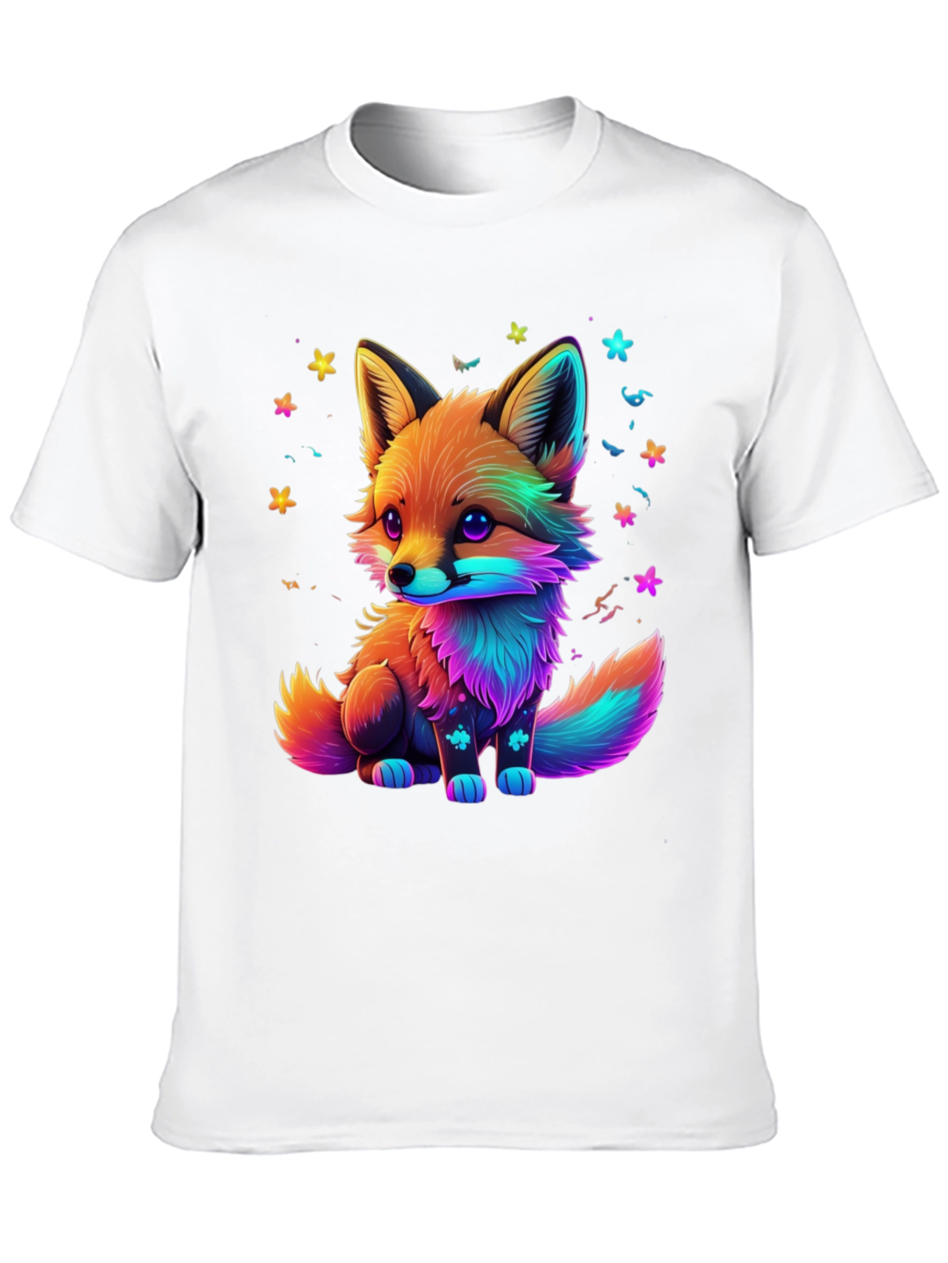 Rainbow Fox Graphic Black T-Shirt